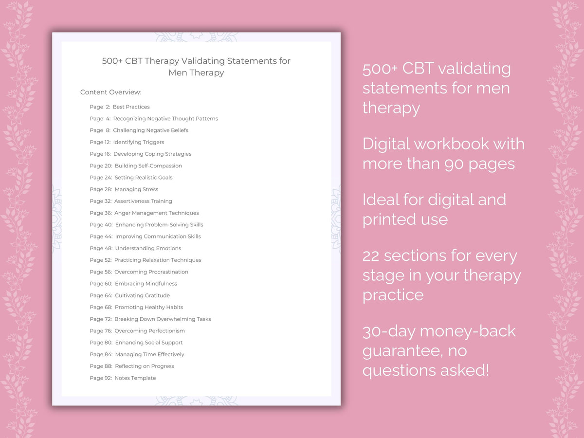Men Cognitive Behavioral Therapy (CBT) Therapist Worksheets