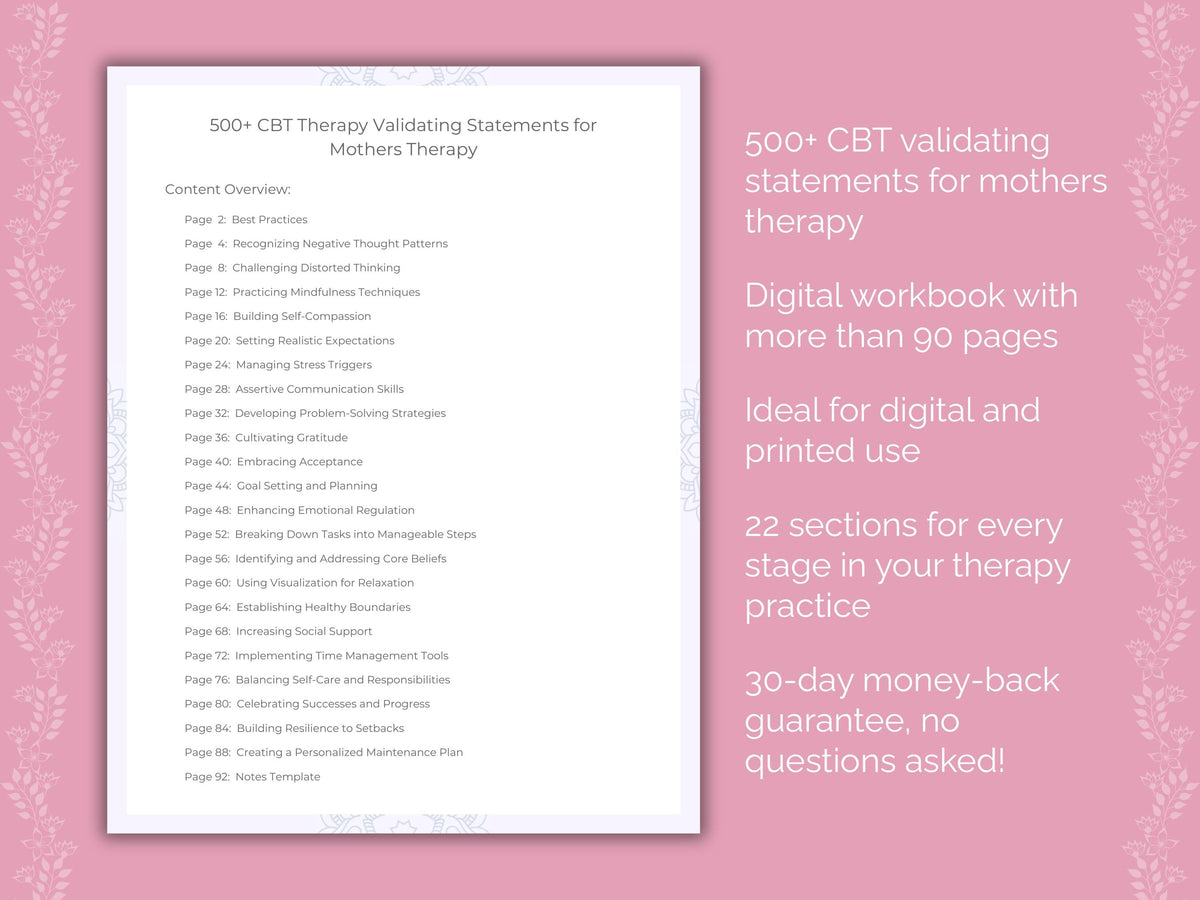 Mothers Cognitive Behavioral Therapy (CBT) Therapist Worksheets