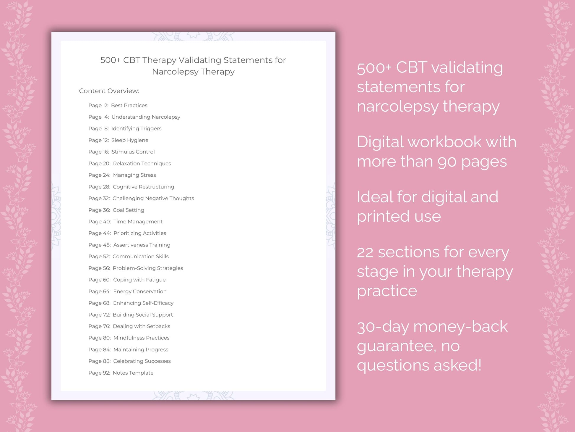 Narcolepsy Cognitive Behavioral Therapy (CBT) Therapist Worksheets