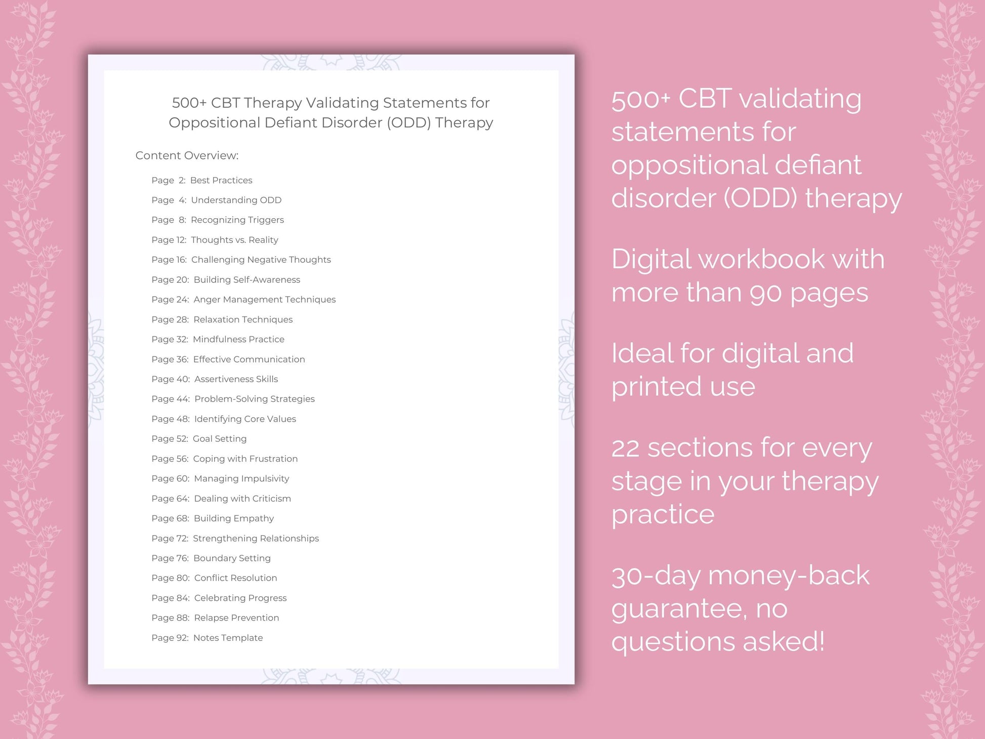 Oppositional Defiant Disorder (ODD) Cognitive Behavioral Therapy (CBT) Therapist Worksheets