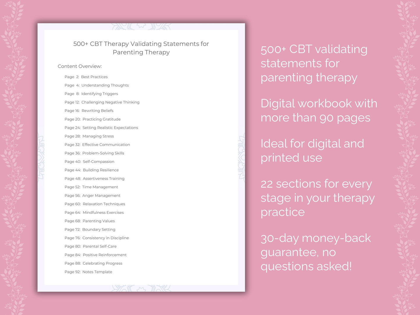 Parenting Cognitive Behavioral Therapy (CBT) Therapist Worksheets