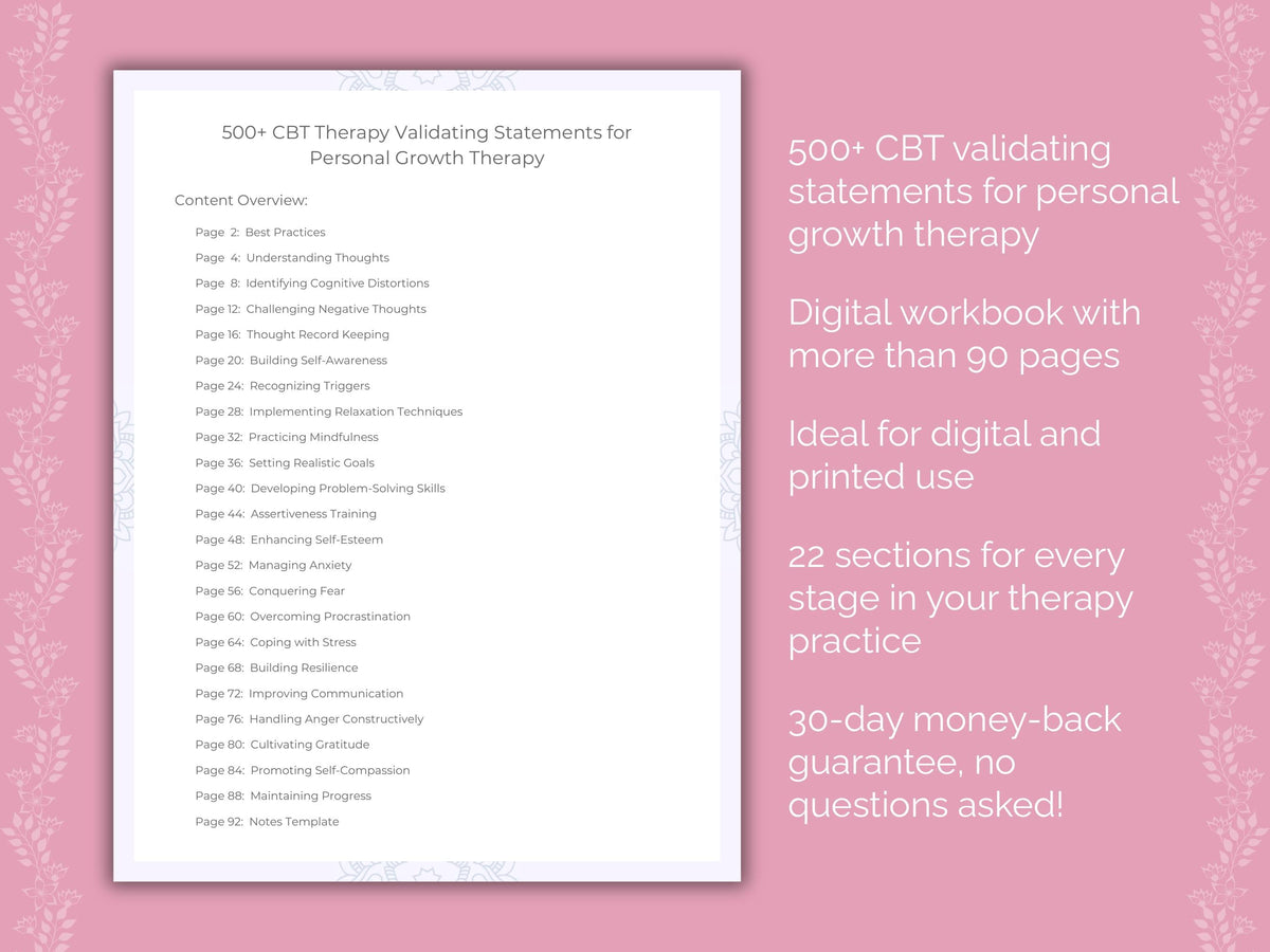 Personal Growth Cognitive Behavioral Therapy (CBT) Therapist Worksheets