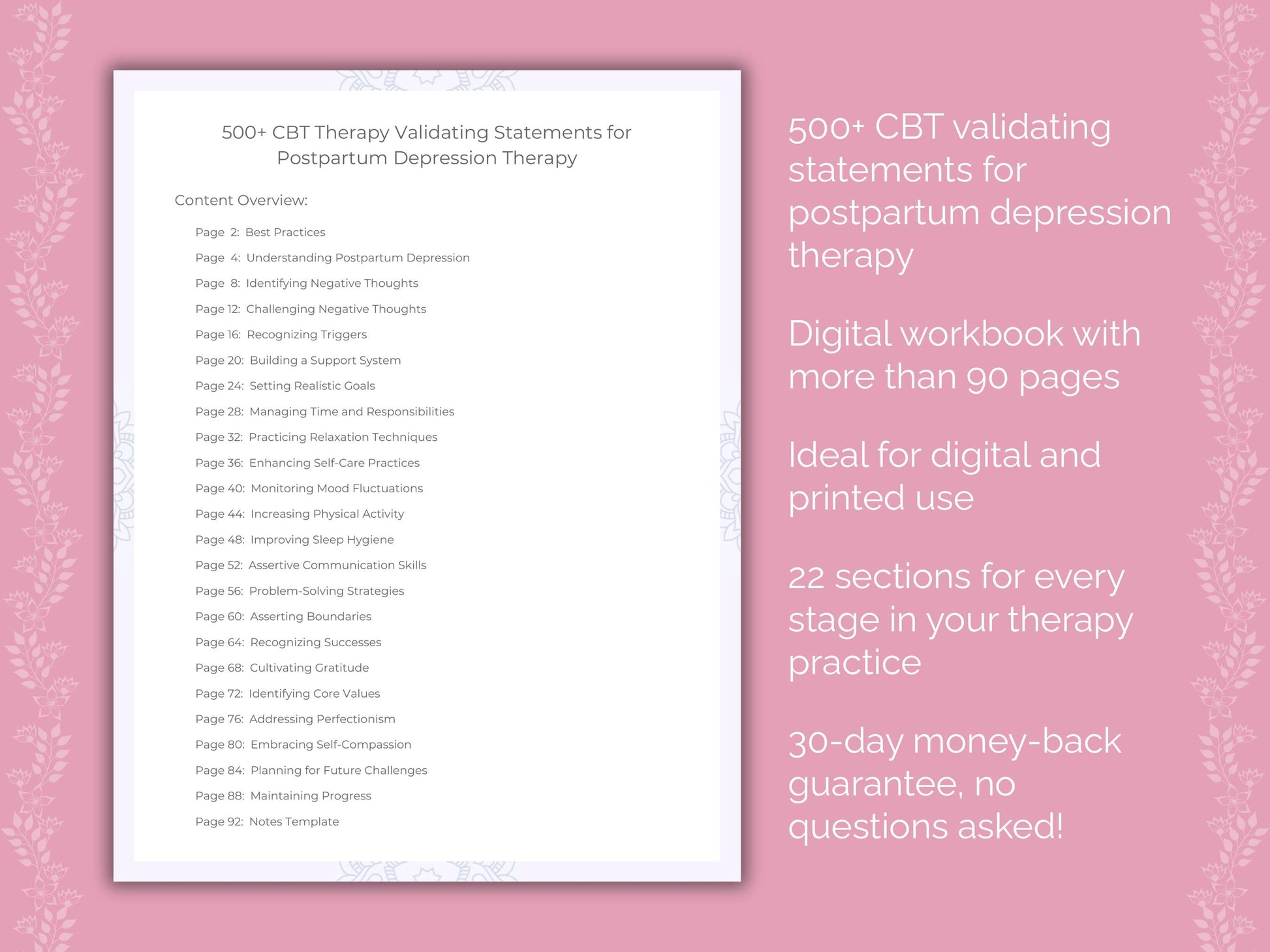 Postpartum Depression Cognitive Behavioral Therapy (CBT) Therapist Worksheets
