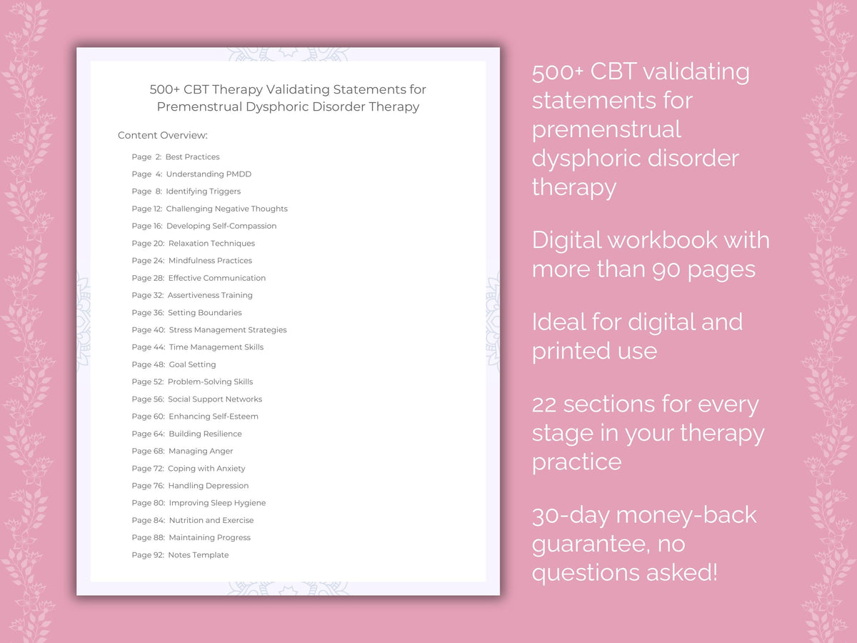 Premenstrual Dysphoric Disorder Cognitive Behavioral Therapy (CBT) Therapist Worksheets