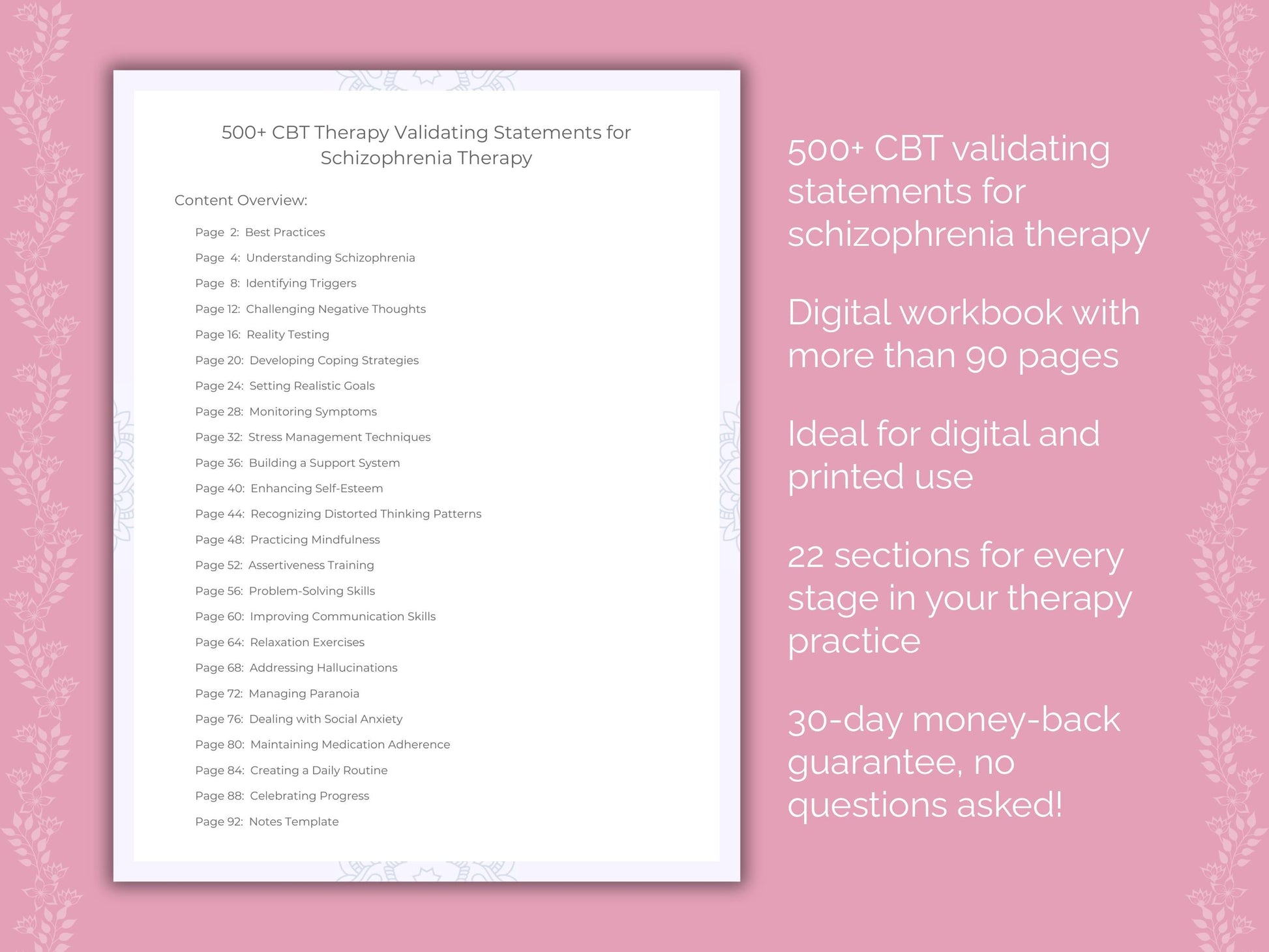 Schizophrenia Cognitive Behavioral Therapy (CBT) Therapist Worksheets