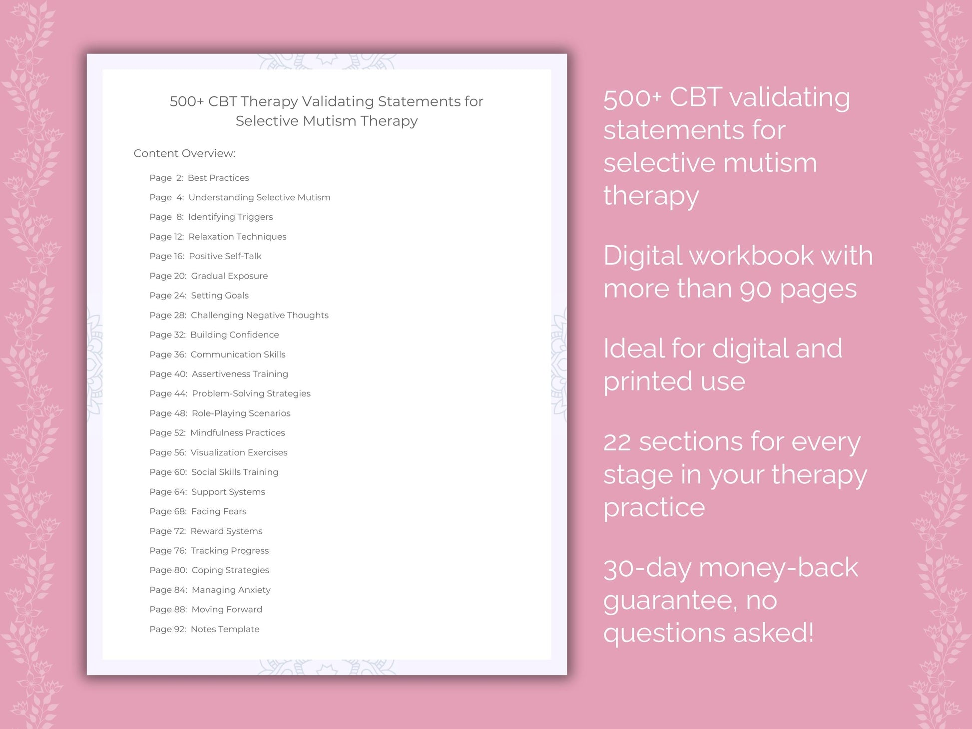 Selective Mutism Cognitive Behavioral Therapy (CBT) Therapist Worksheets