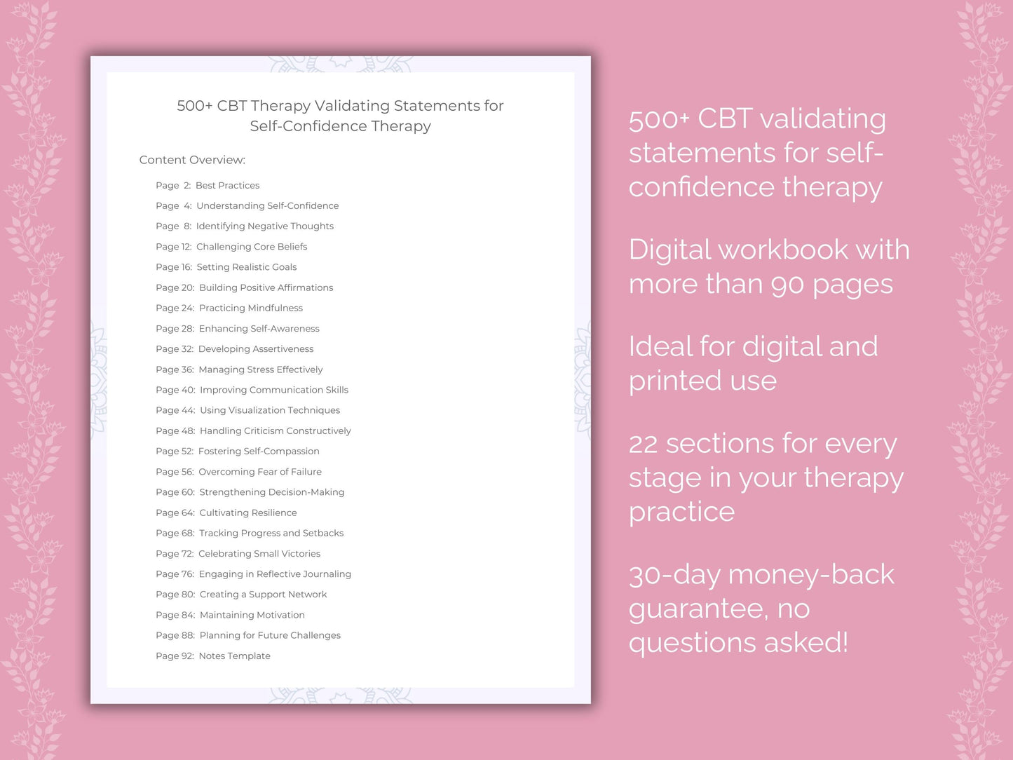 Self-Confidence Cognitive Behavioral Therapy (CBT) Therapist Worksheets