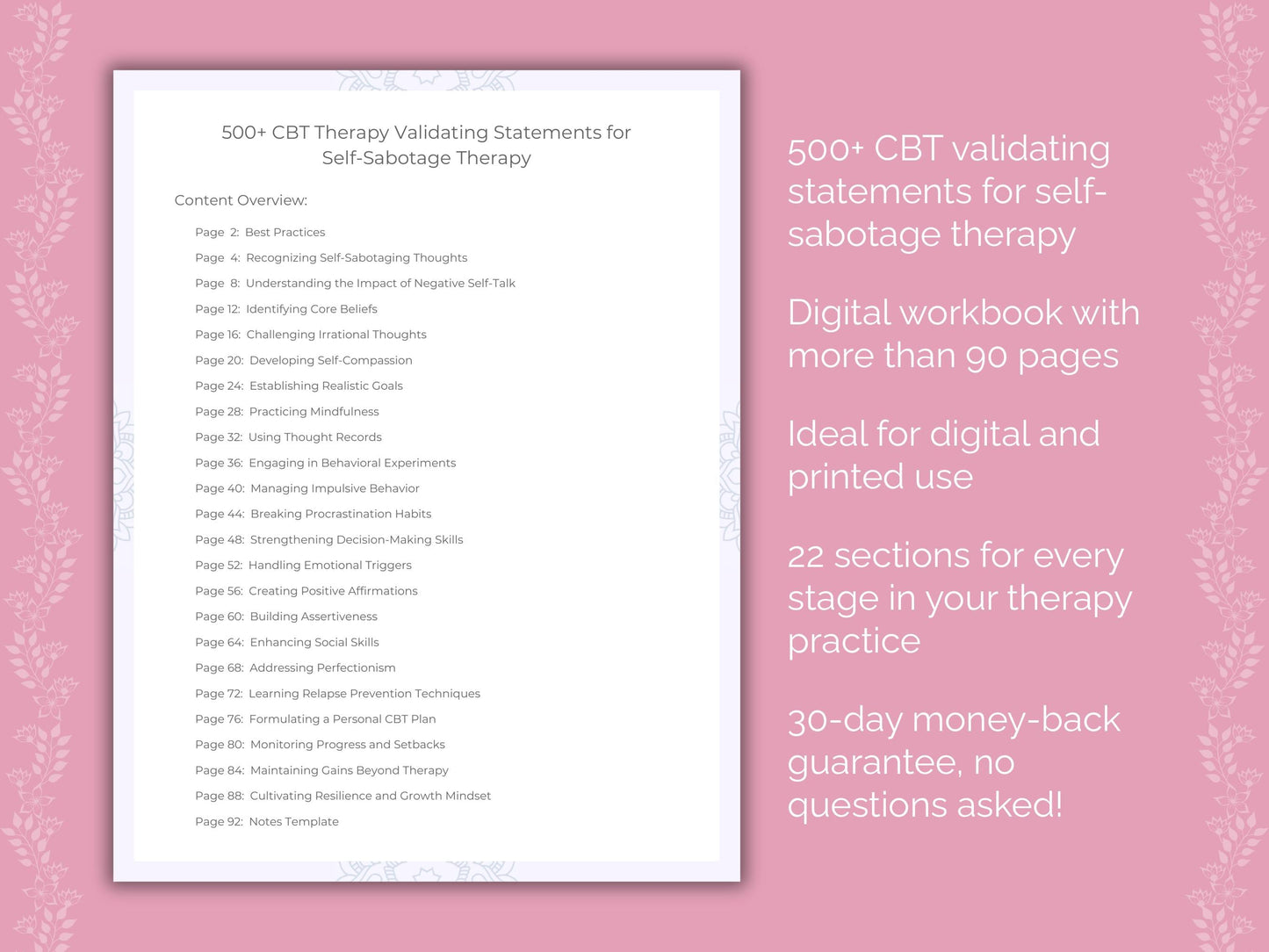 Self-Sabotage Cognitive Behavioral Therapy (CBT) Therapist Worksheets