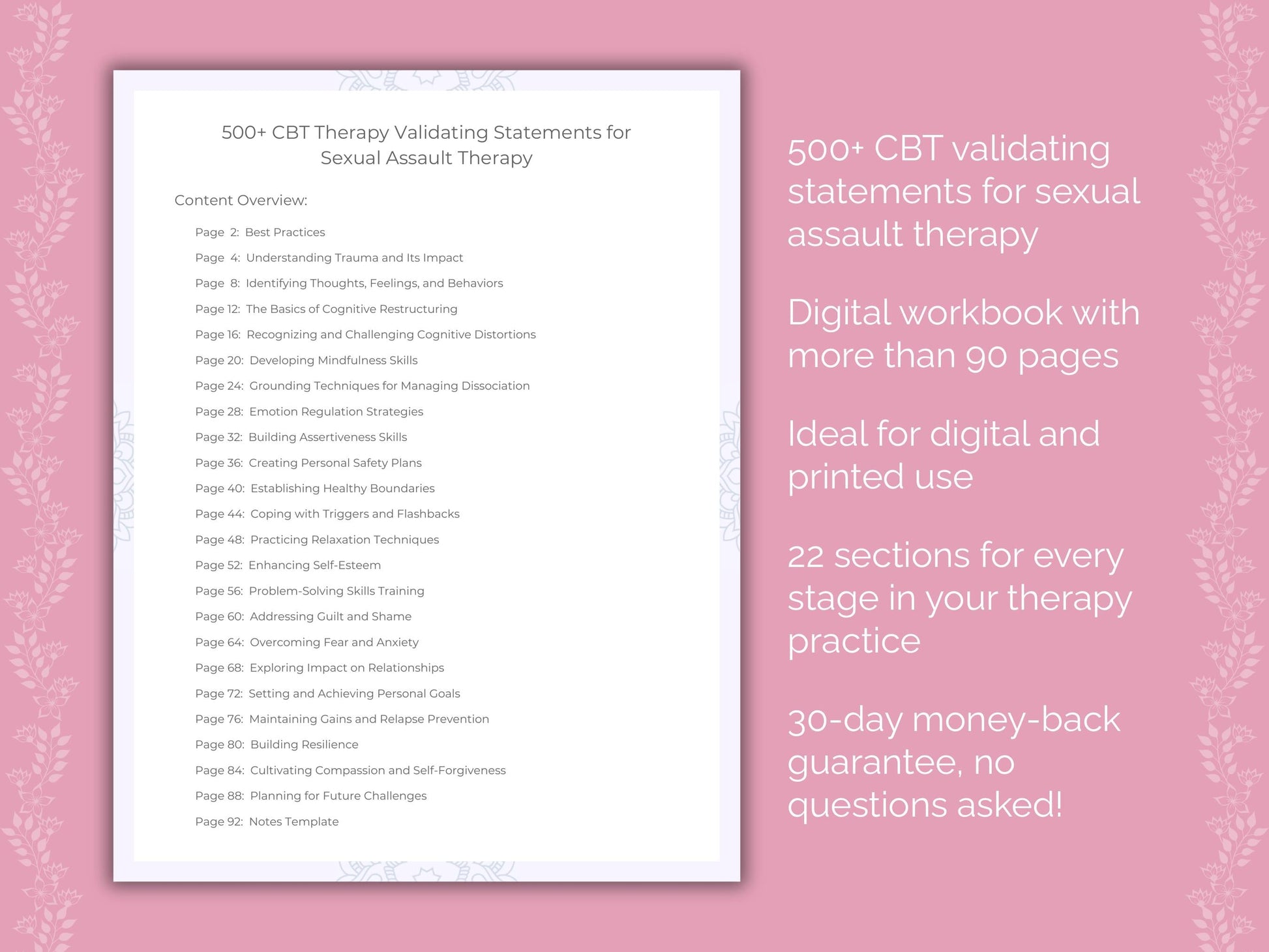 Sexual Assault Cognitive Behavioral Therapy (CBT) Therapist Worksheets