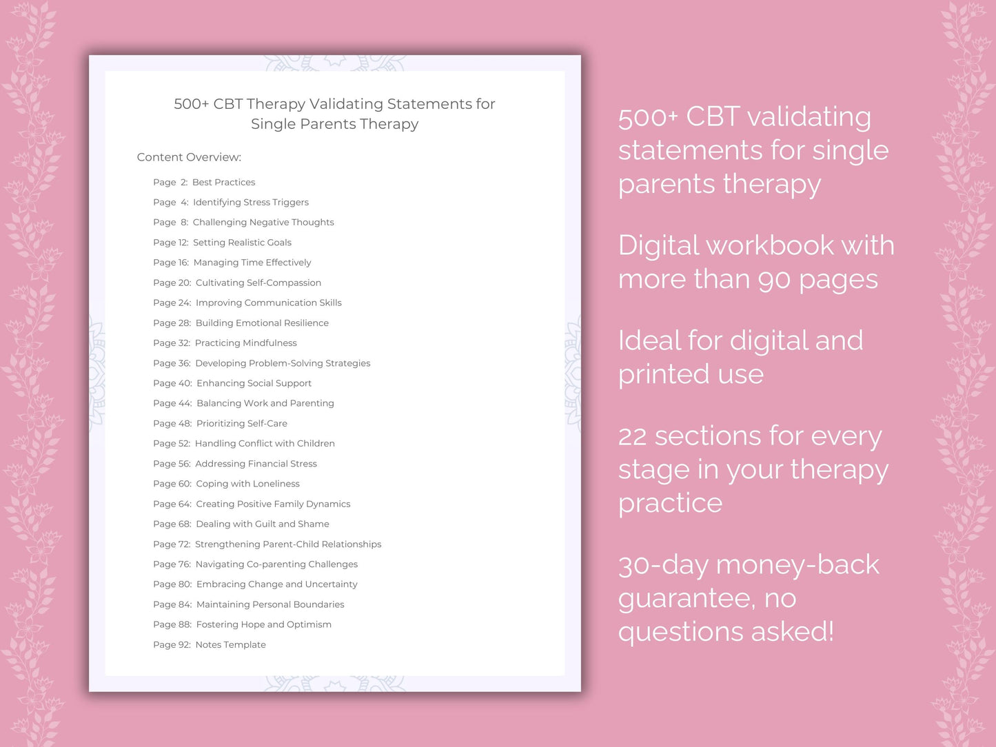 Single Parents Cognitive Behavioral Therapy (CBT) Therapist Worksheets