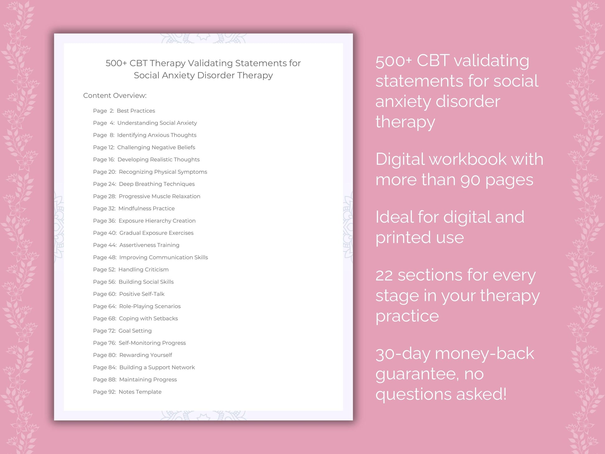 Social Anxiety Disorder Cognitive Behavioral Therapy (CBT) Therapist Worksheets