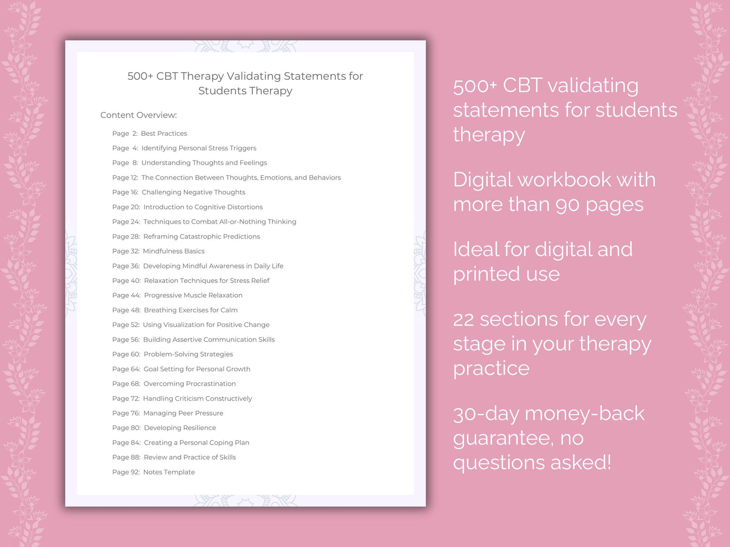 Students Cognitive Behavioral Therapy (CBT) Therapist Worksheets