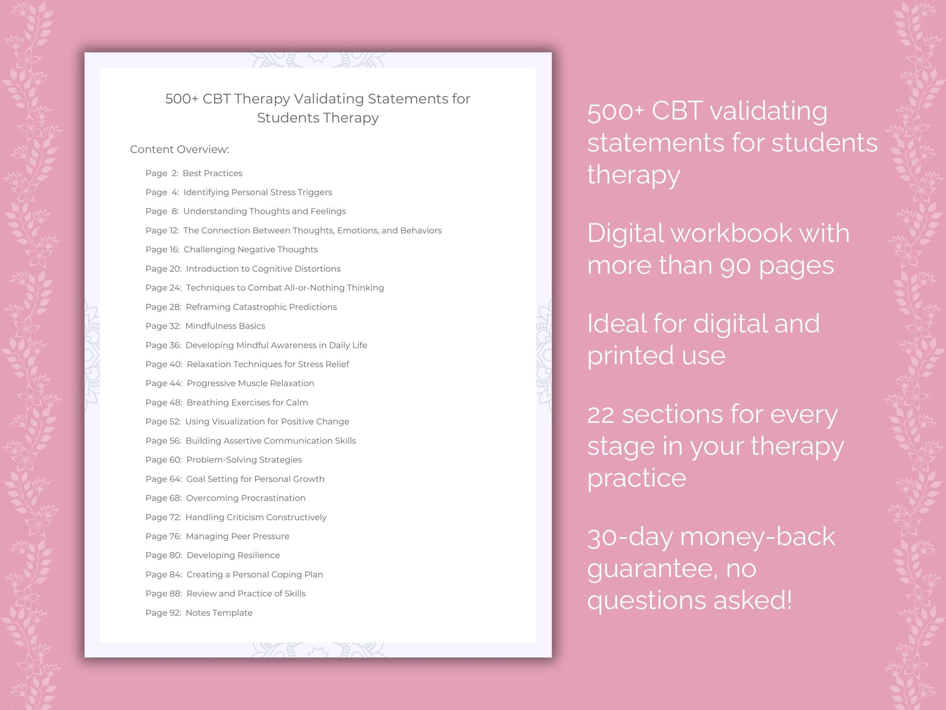 Students Cognitive Behavioral Therapy (CBT) Therapist Worksheets