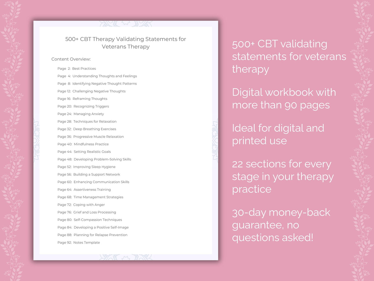 Veterans Cognitive Behavioral Therapy (CBT) Therapist Worksheets