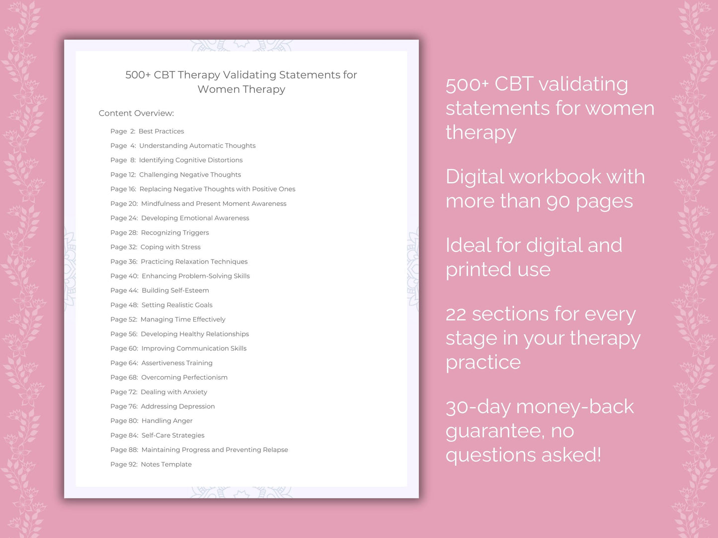 Women Cognitive Behavioral Therapy (CBT) Therapist Worksheets