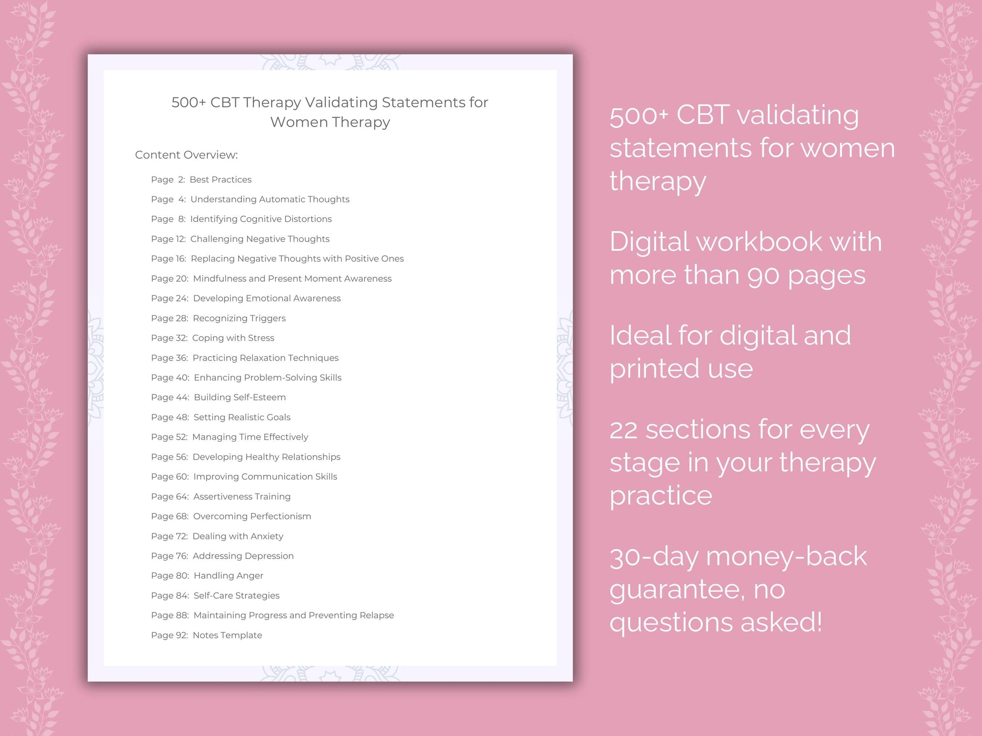 Women Cognitive Behavioral Therapy (CBT) Therapist Worksheets