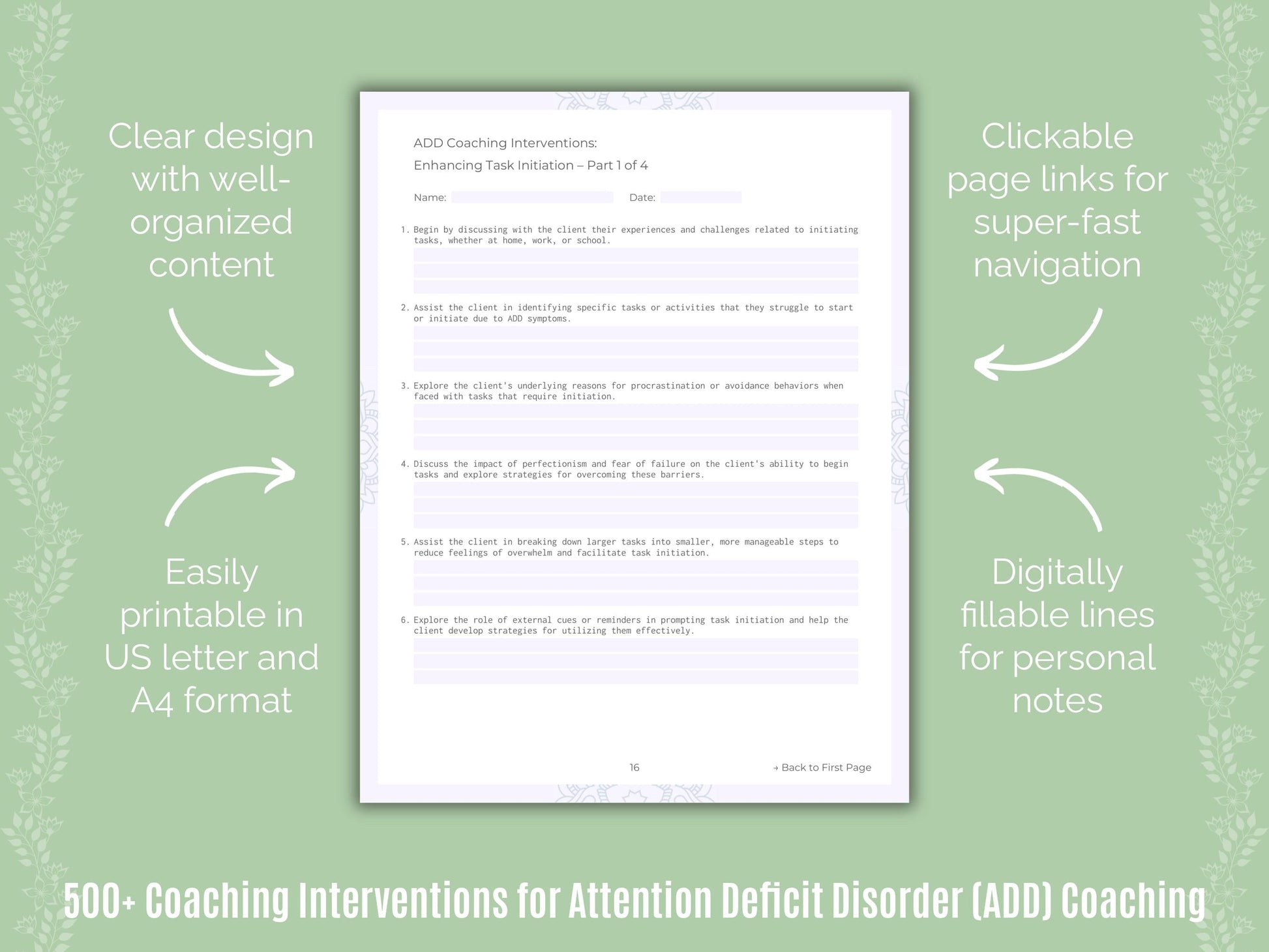 Attention Deficit Disorder (ADD) Coaching Templates