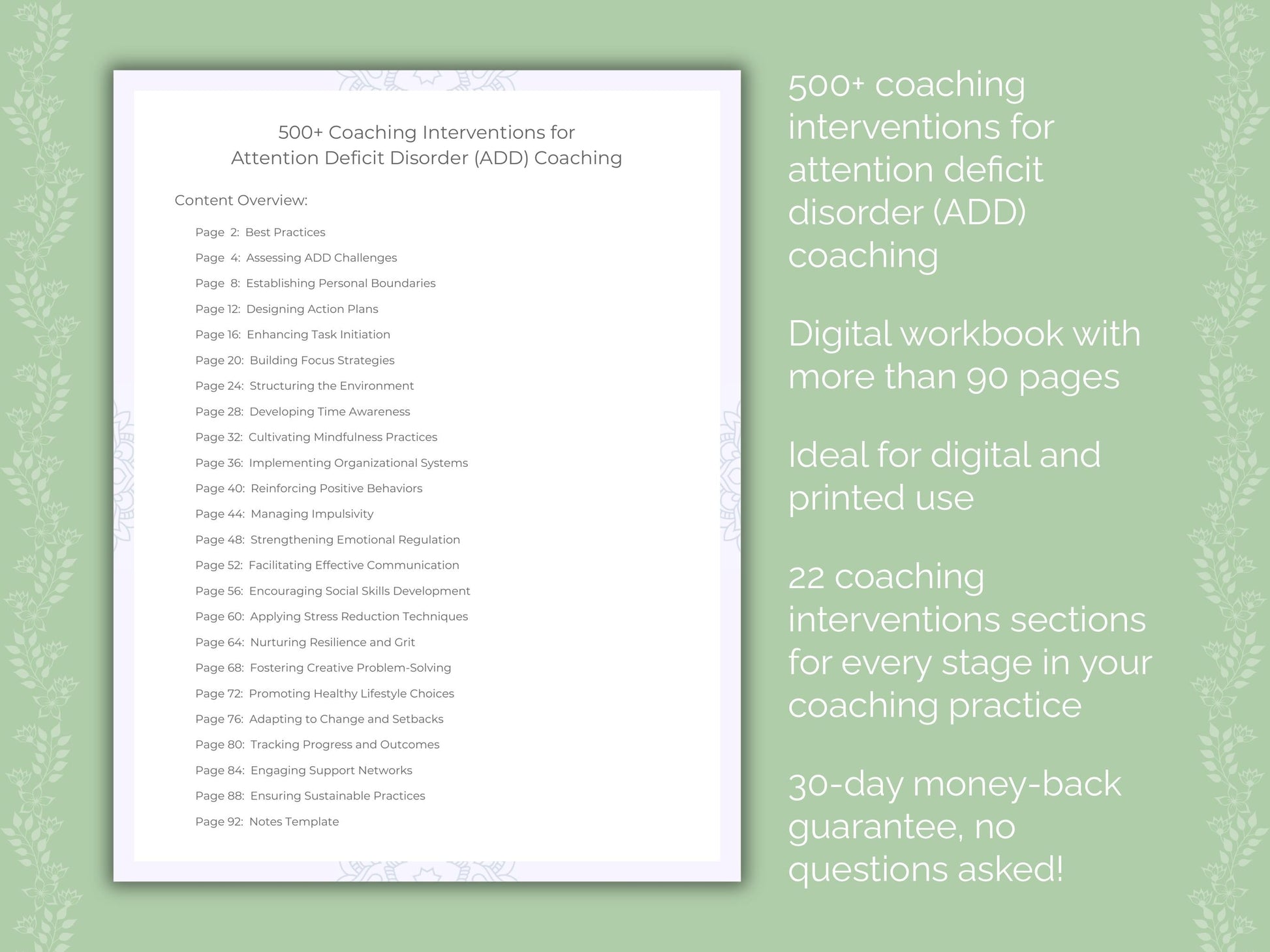 Attention Deficit Disorder (ADD) Coaching Worksheets