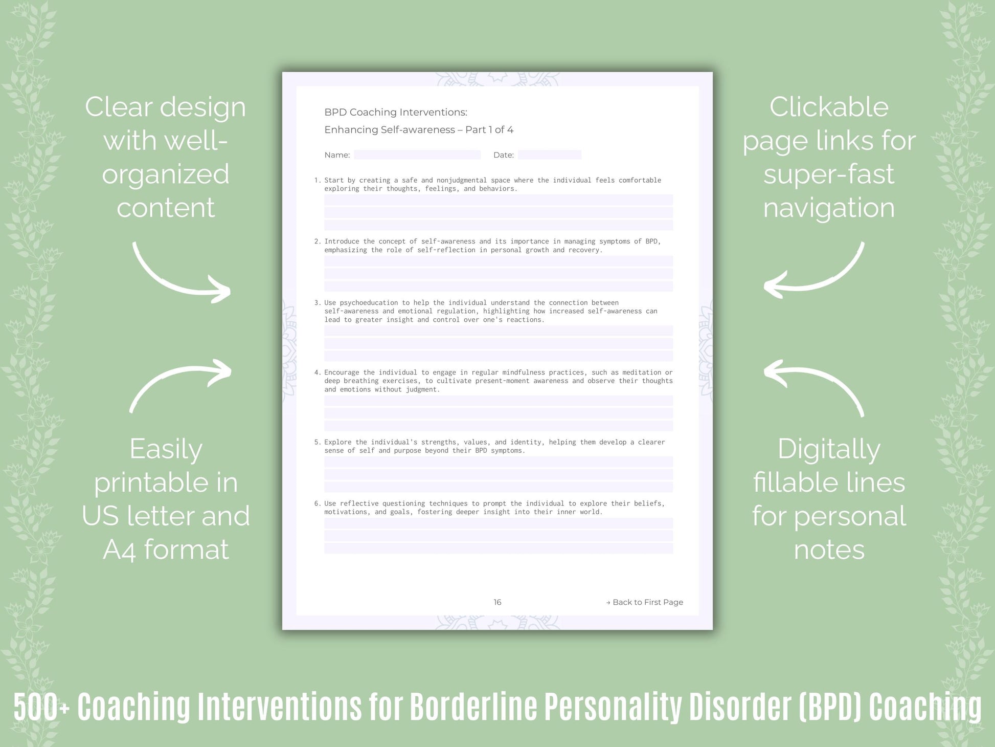 Borderline Personality Disorder (BPD) Coaching Templates