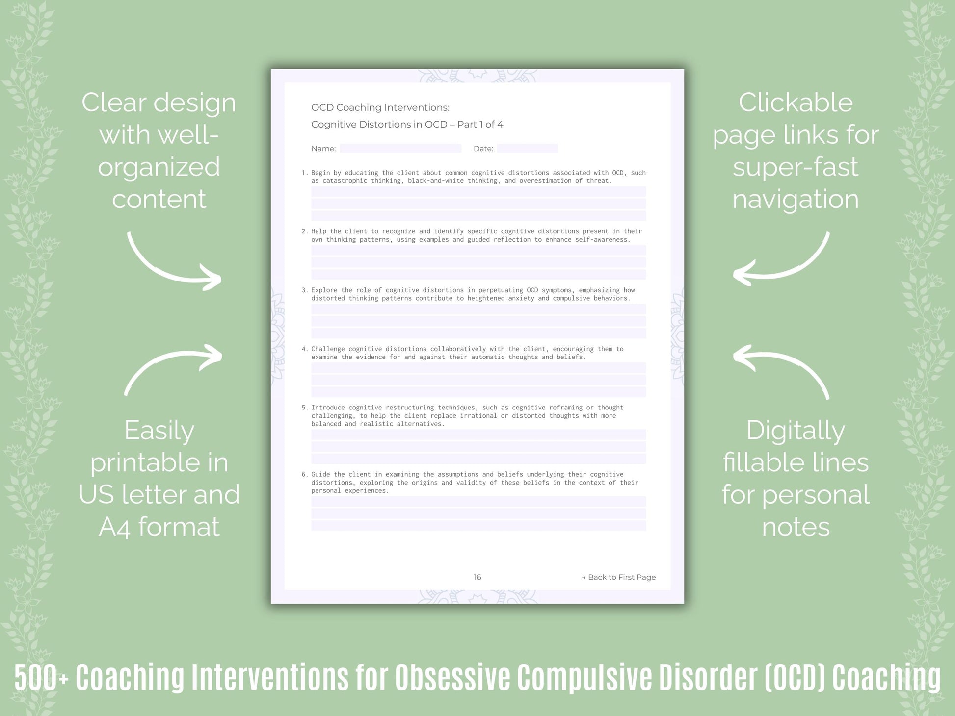 Obsessive Compulsive Disorder (OCD) Coaching Templates