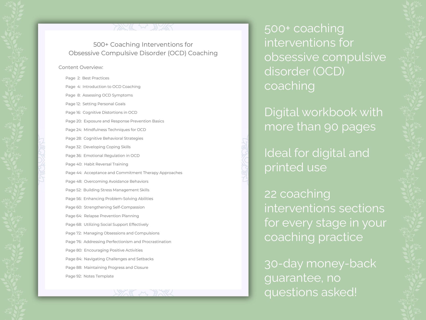 Obsessive Compulsive Disorder (OCD) Coaching Worksheets