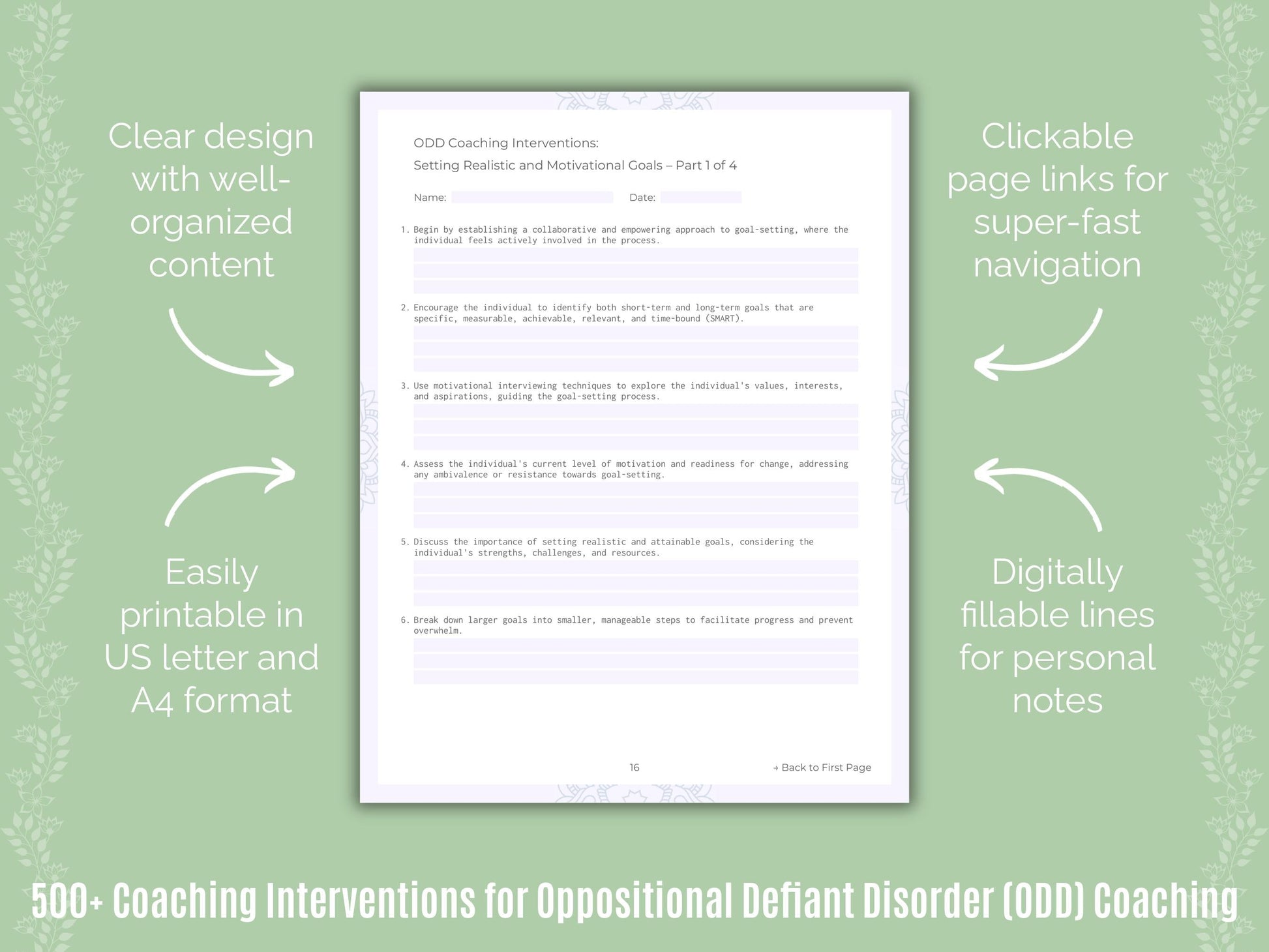 Oppositional Defiant Disorder (ODD) Coaching Templates