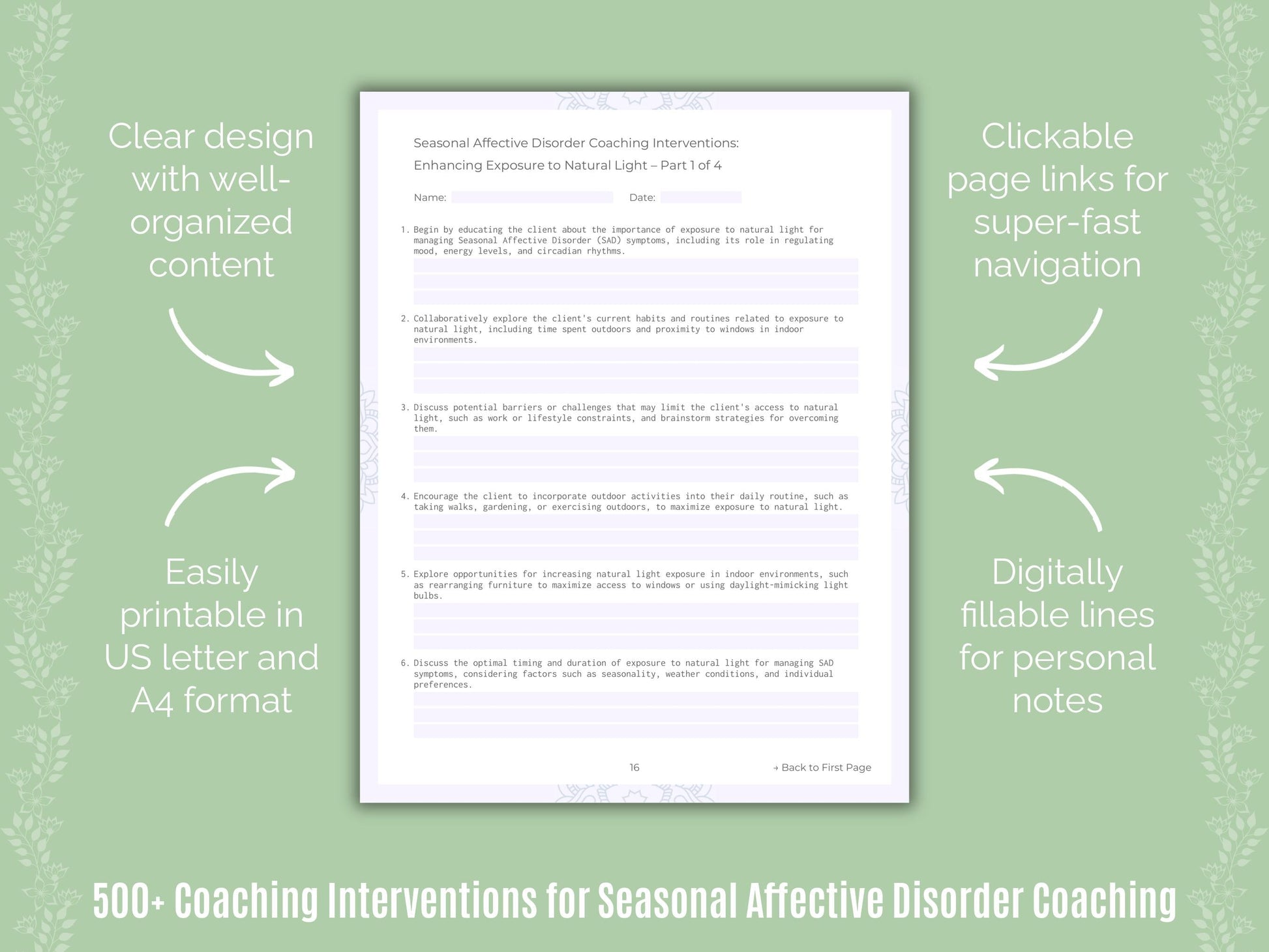 Seasonal Affective Disorder Coaching Templates