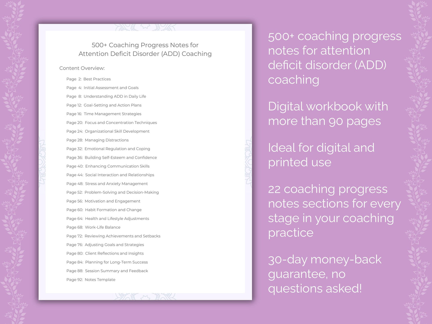 Attention Deficit Disorder (ADD) Coaching Worksheets