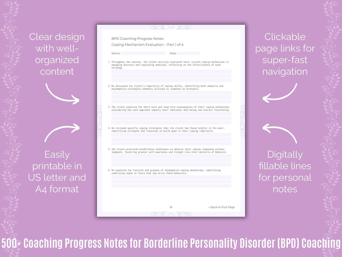 Borderline Personality Disorder (BPD) Coaching Templates