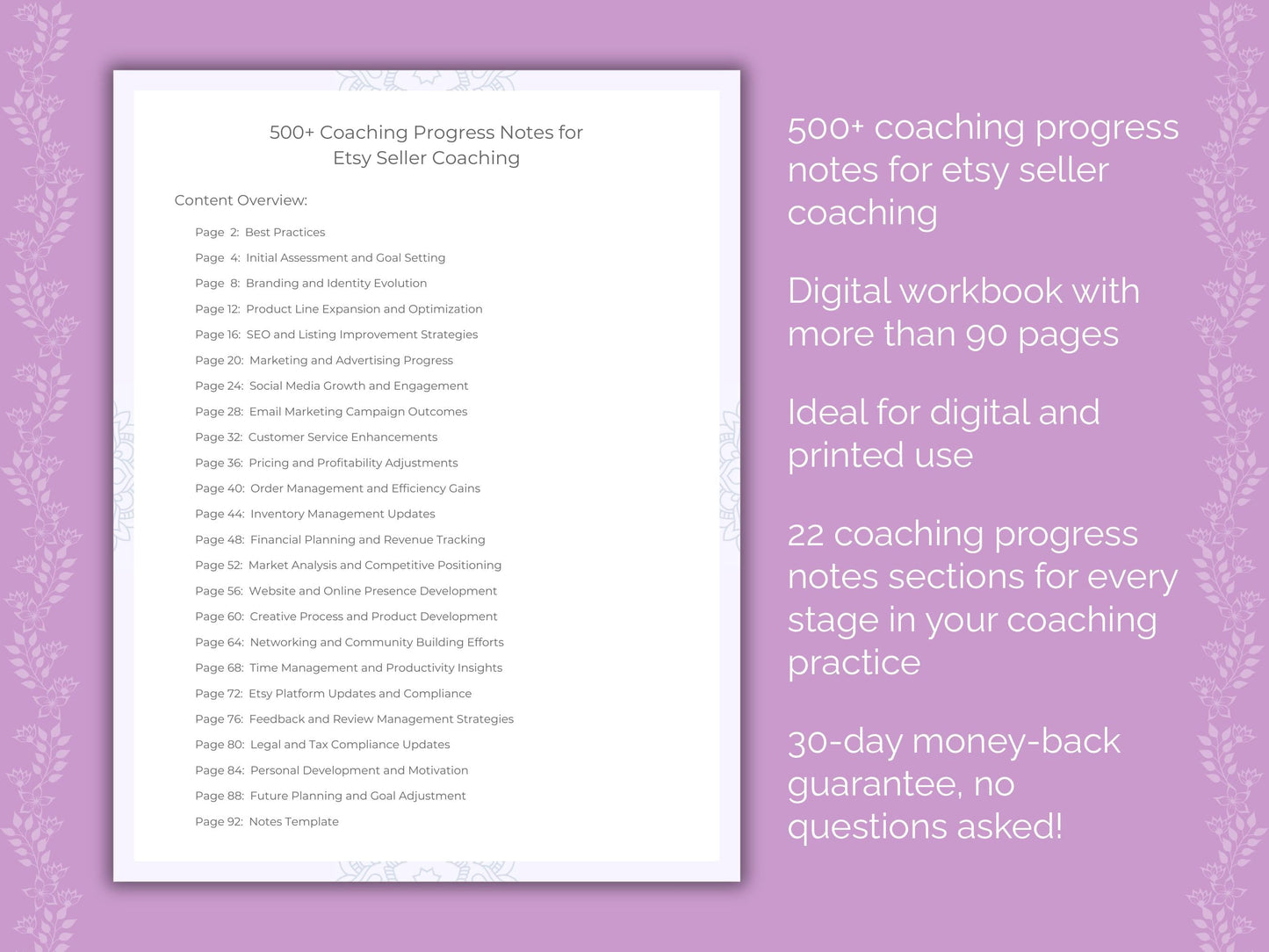 Etsy Seller Coaching Worksheets