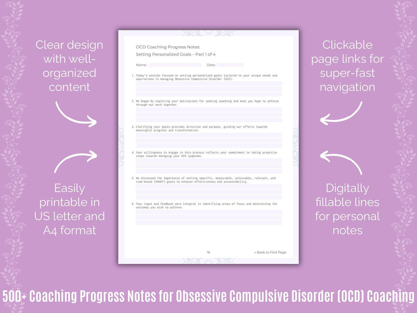 Obsessive Compulsive Disorder (OCD) Coaching Templates