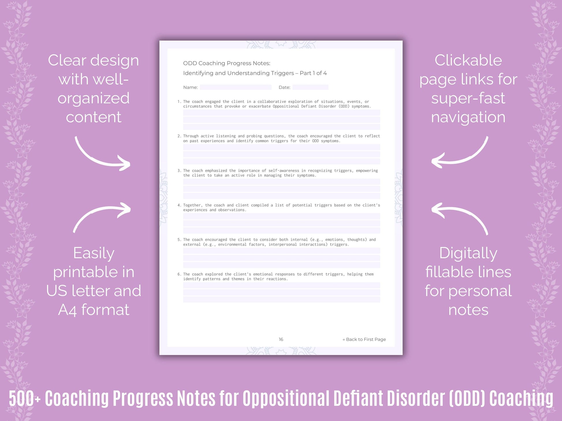 Oppositional Defiant Disorder (ODD) Coaching Templates