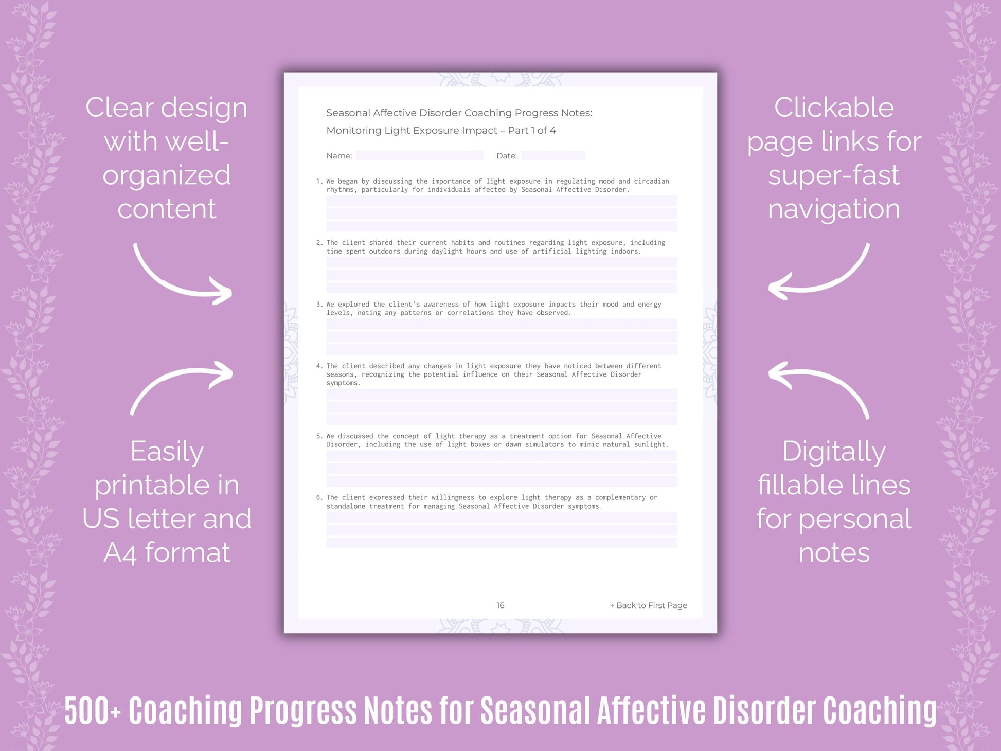 Seasonal Affective Disorder Coaching Templates