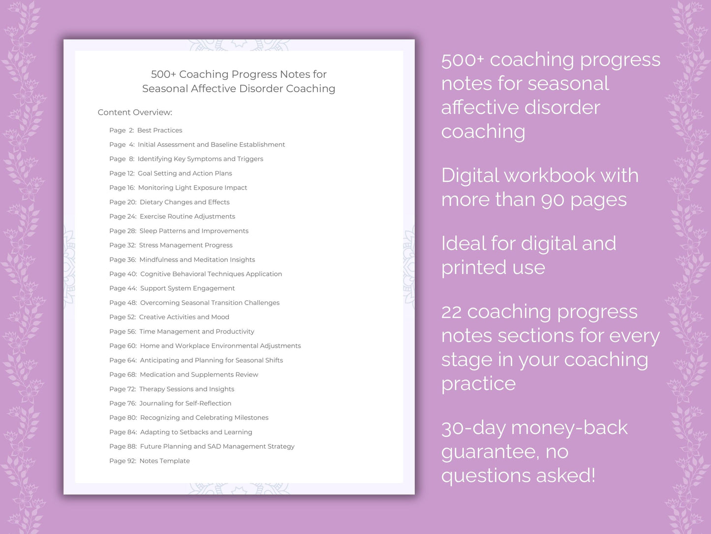 Seasonal Affective Disorder Coaching Worksheets