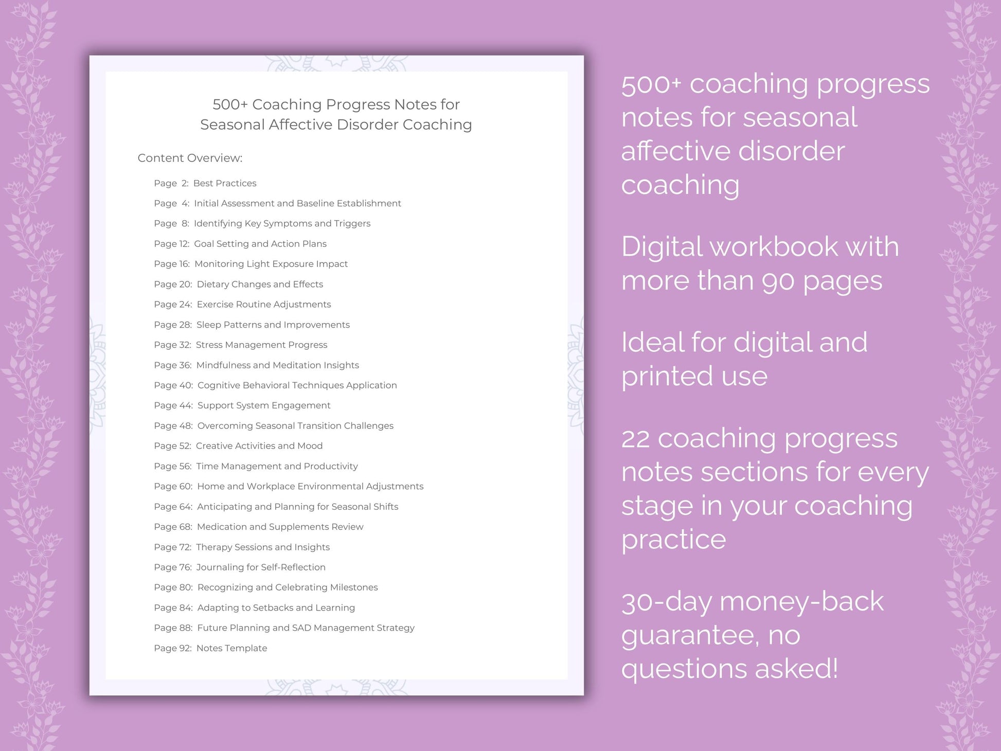 Seasonal Affective Disorder Coaching Worksheets