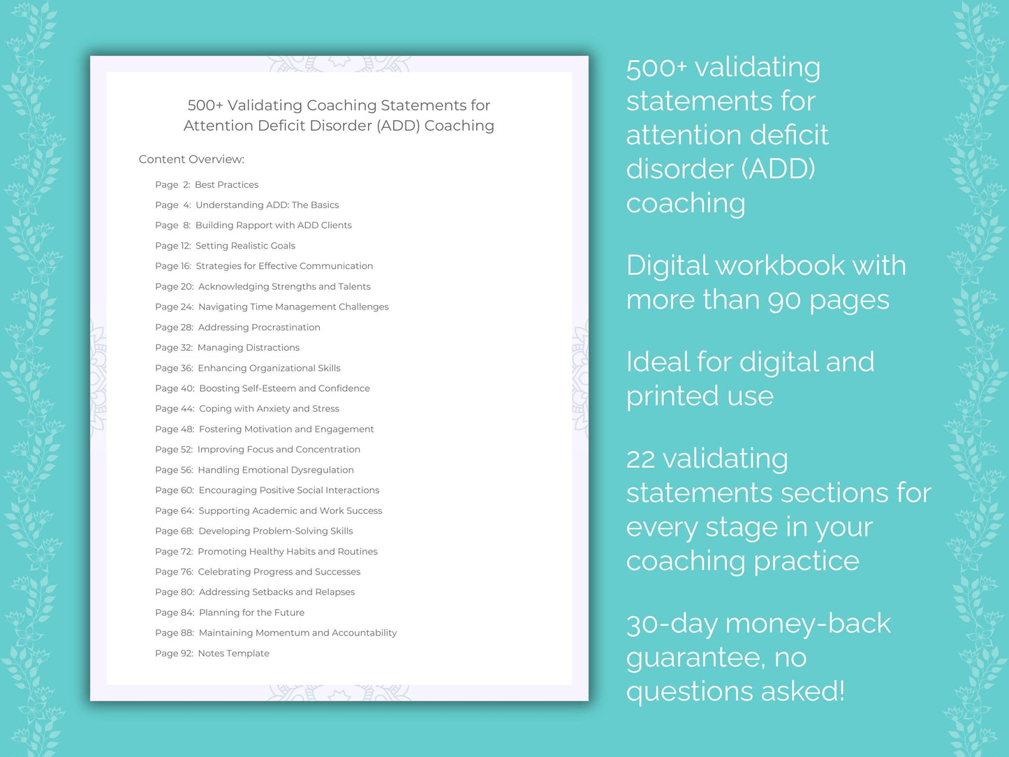 Attention Deficit Disorder (ADD) Coaching Worksheets