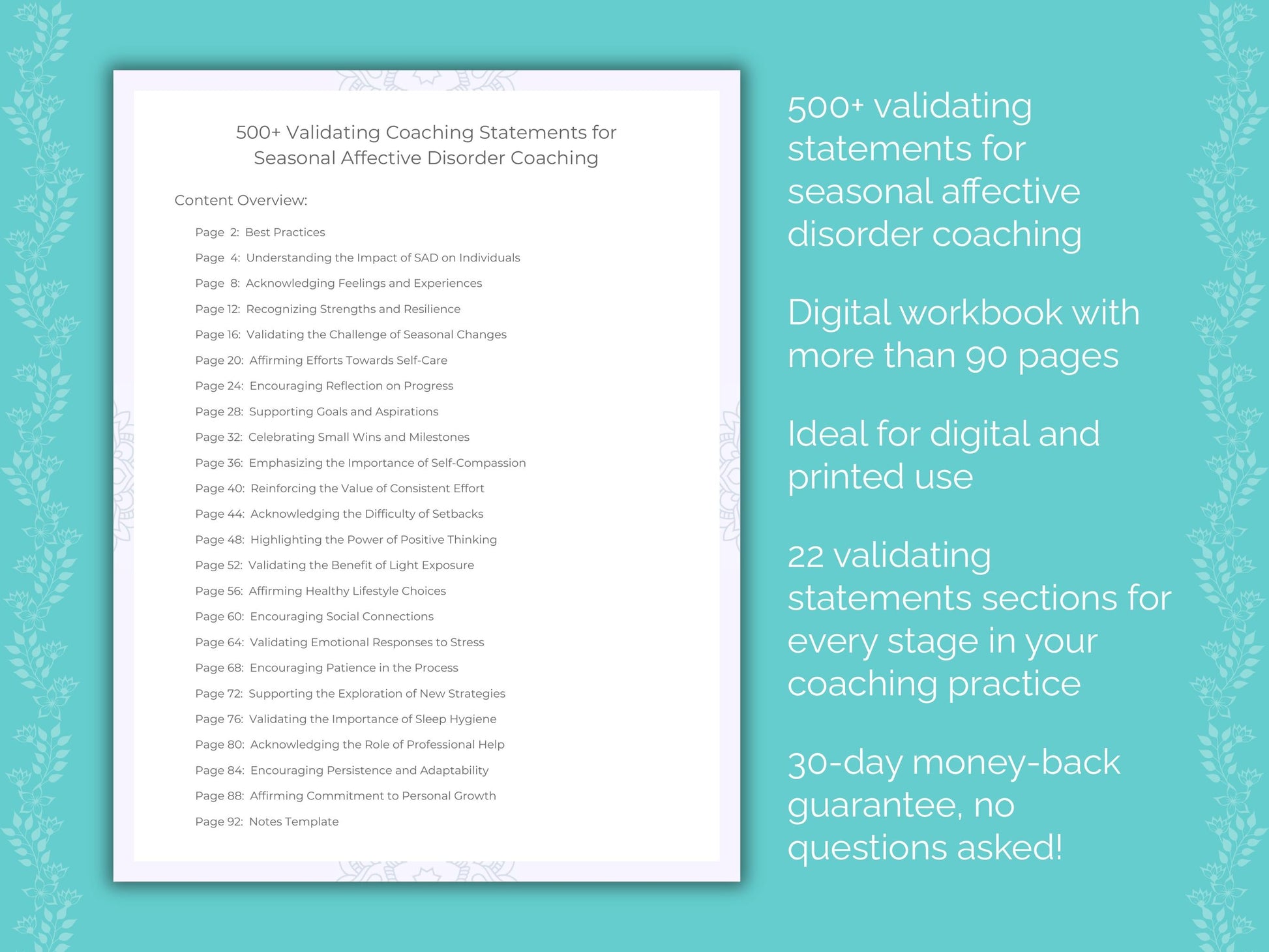 Seasonal Affective Disorder Coaching Worksheets