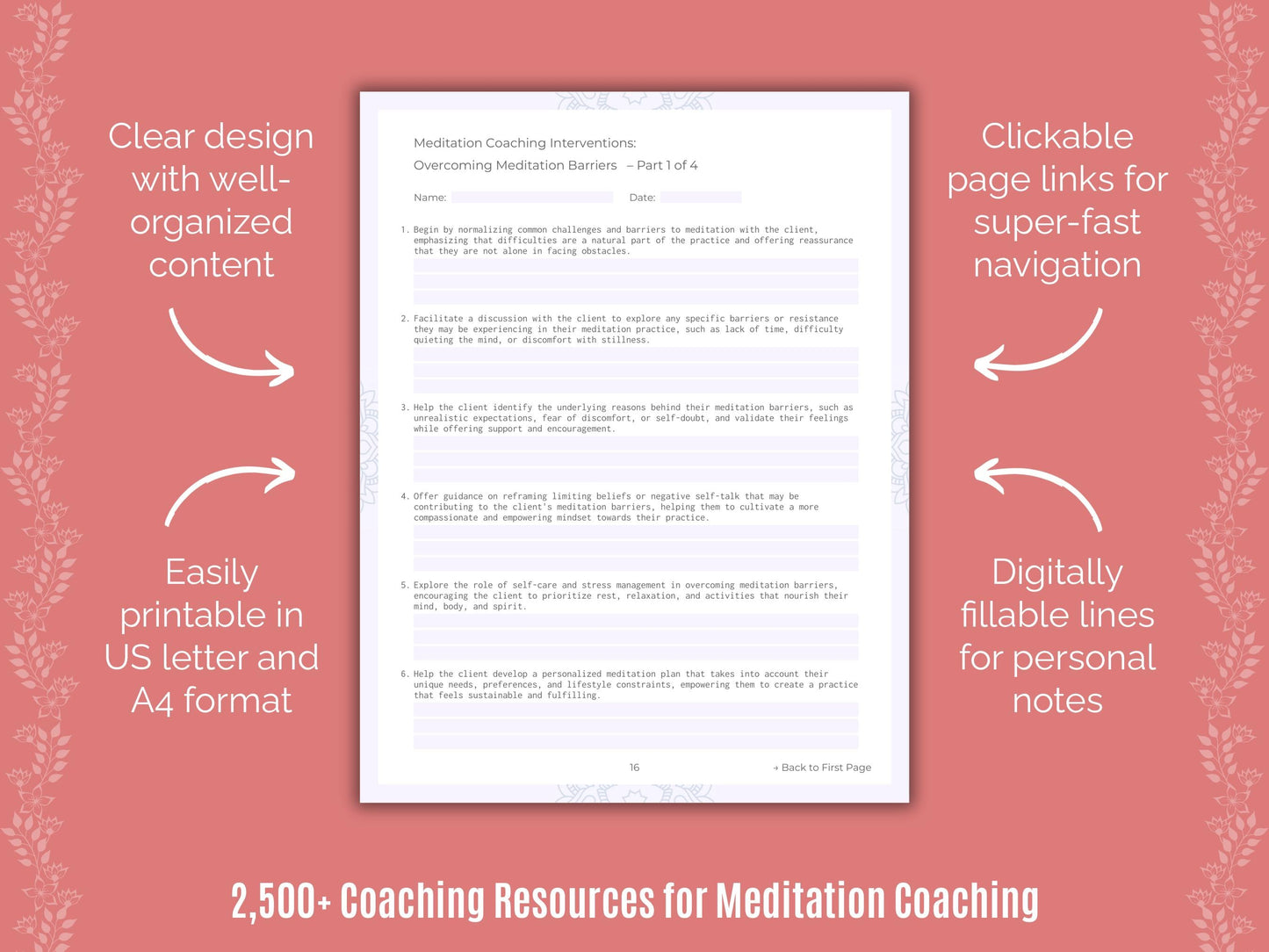 Meditation Coaching Cheat Sheets