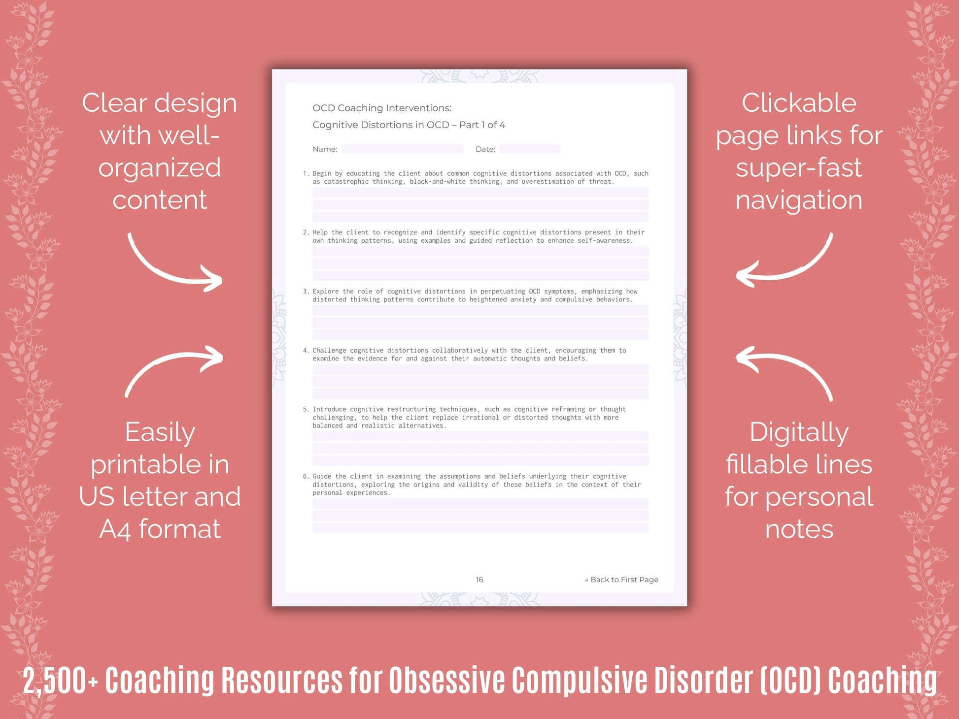 Obsessive Compulsive Disorder (OCD) Coaching Cheat Sheets