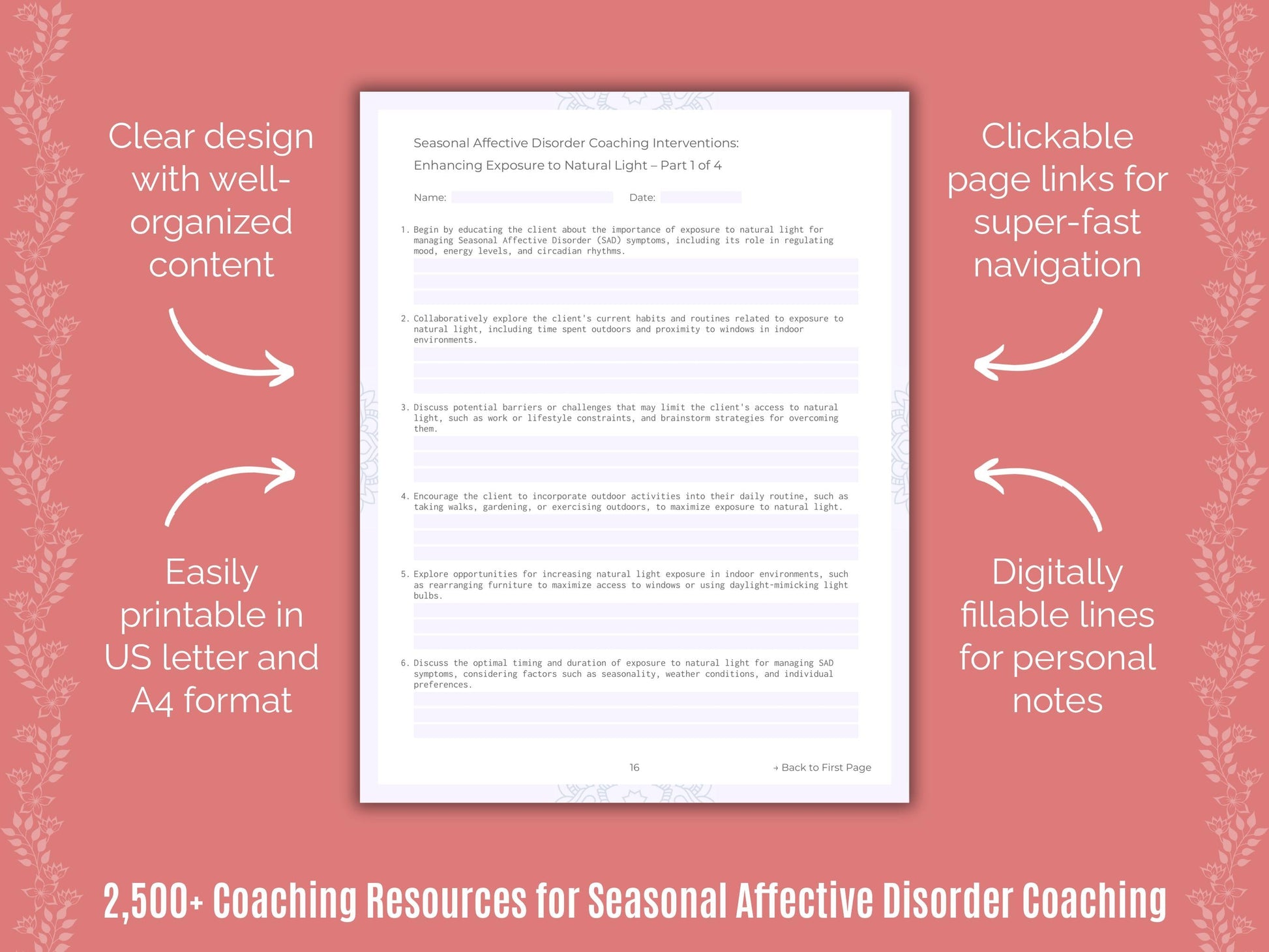 Seasonal Affective Disorder Coaching Cheat Sheets