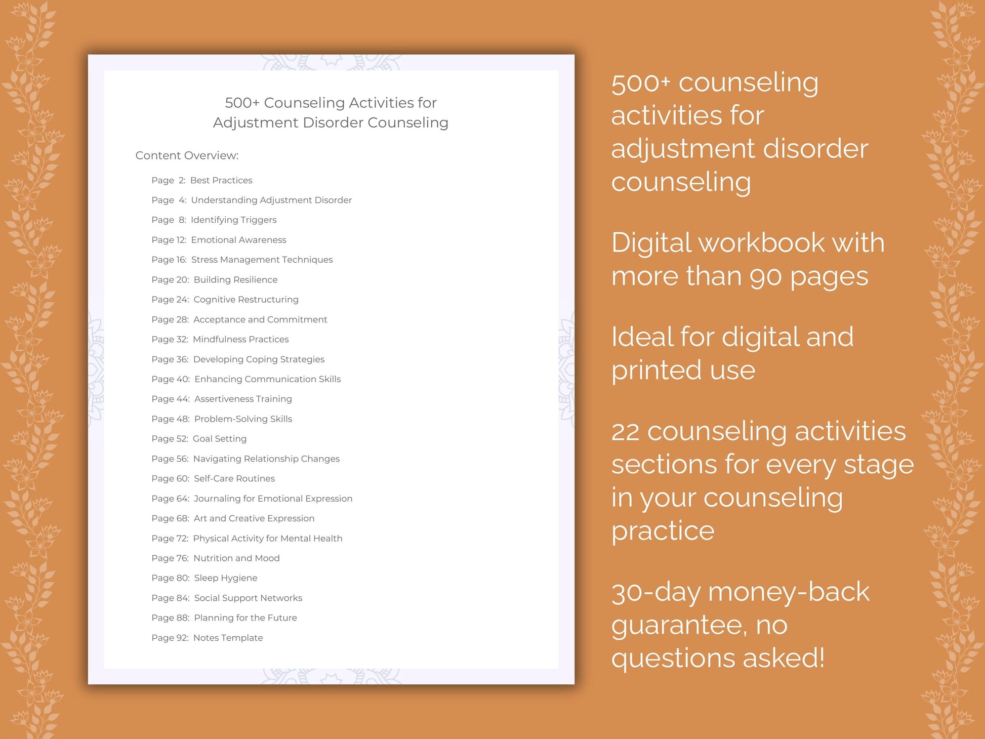 Adjustment Disorder Counseling Therapist Worksheets