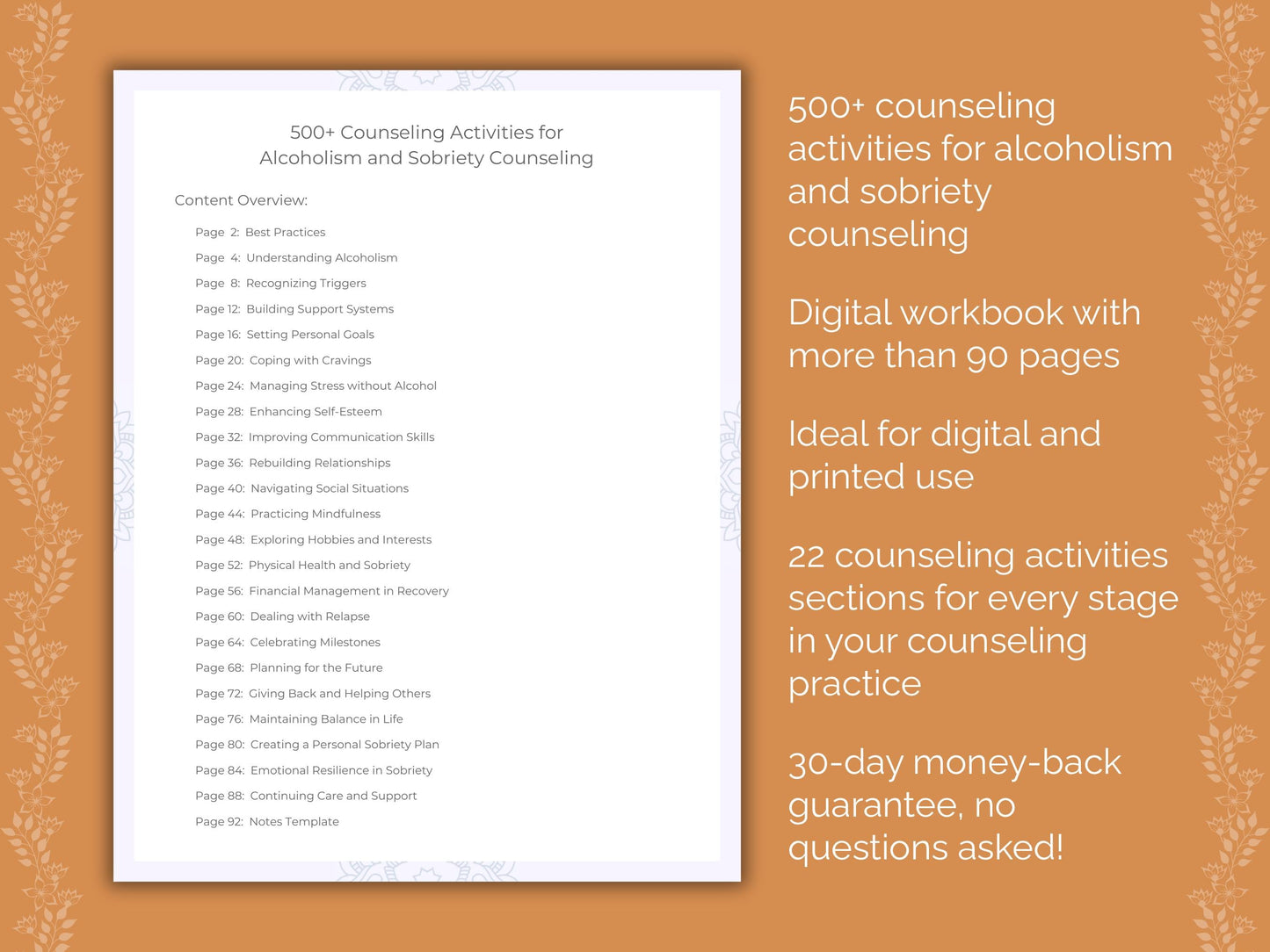 Alcoholism and Sobriety Counseling Therapist Worksheets