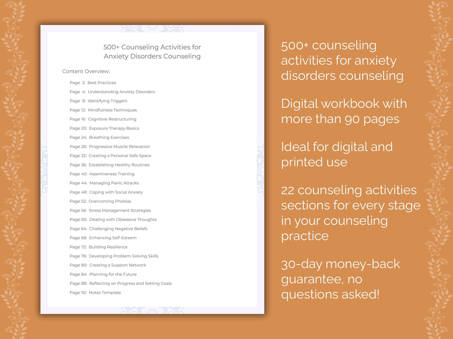 Anxiety Disorders Counseling Therapist Worksheets