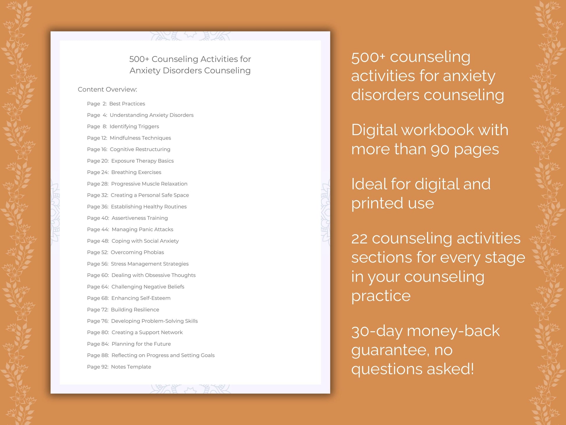 Anxiety Disorders Counseling Therapist Worksheets