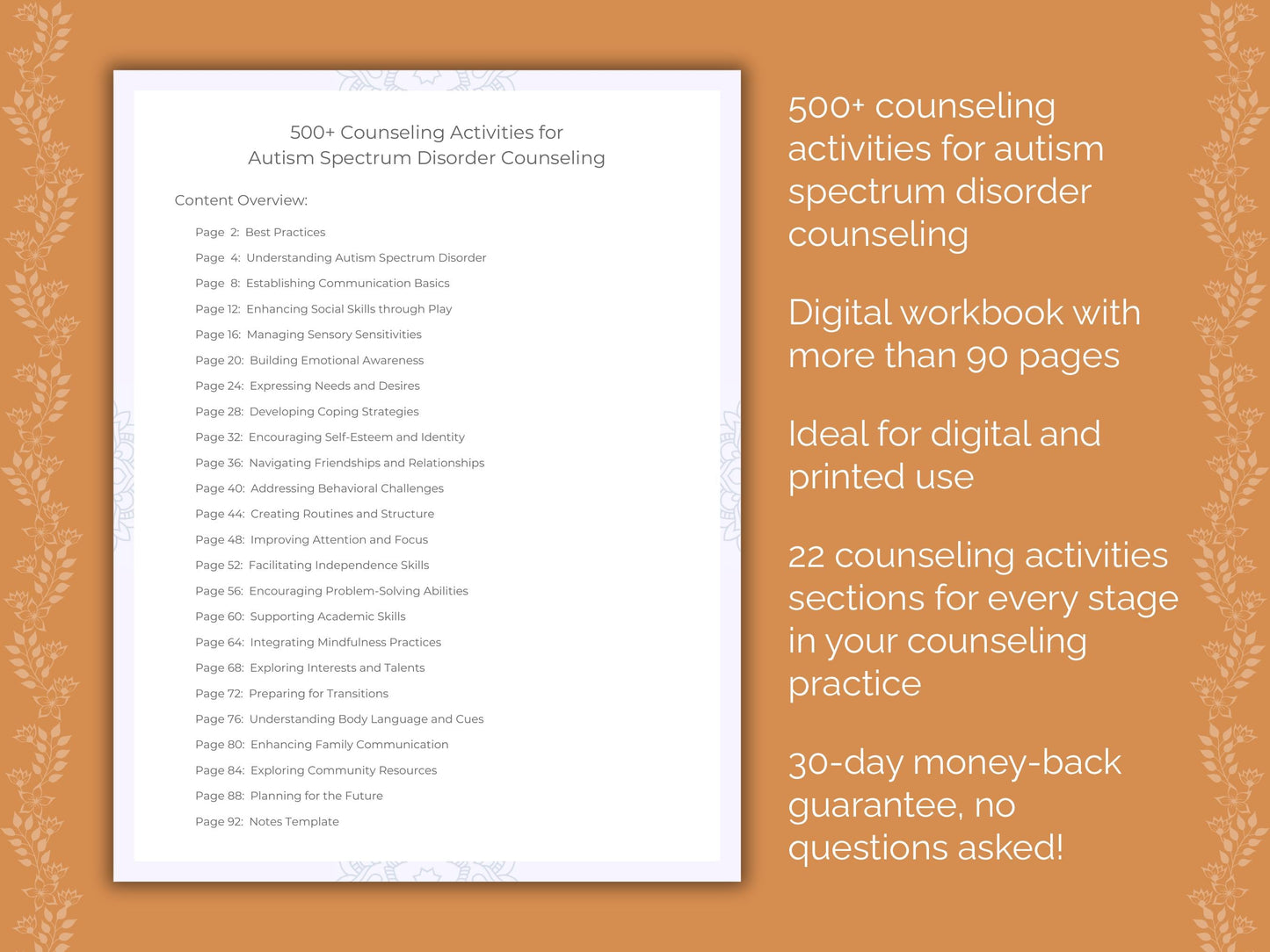 Autism Spectrum Disorder Counseling Therapist Worksheets