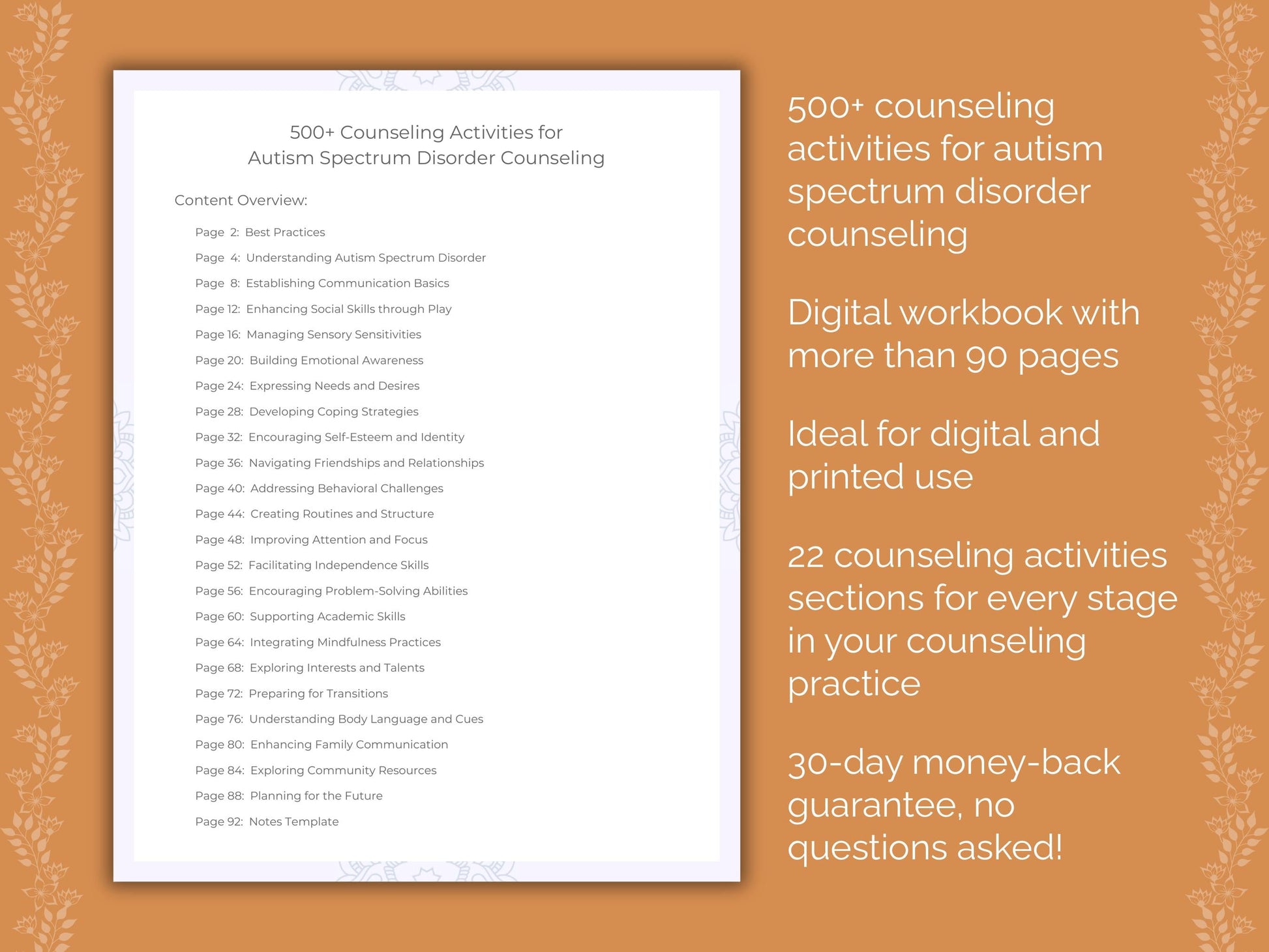 Autism Spectrum Disorder Counseling Therapist Worksheets