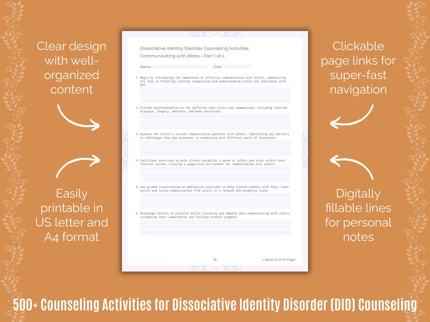 Dissociative Identity Disorder (DID) Counseling Counseling Templates