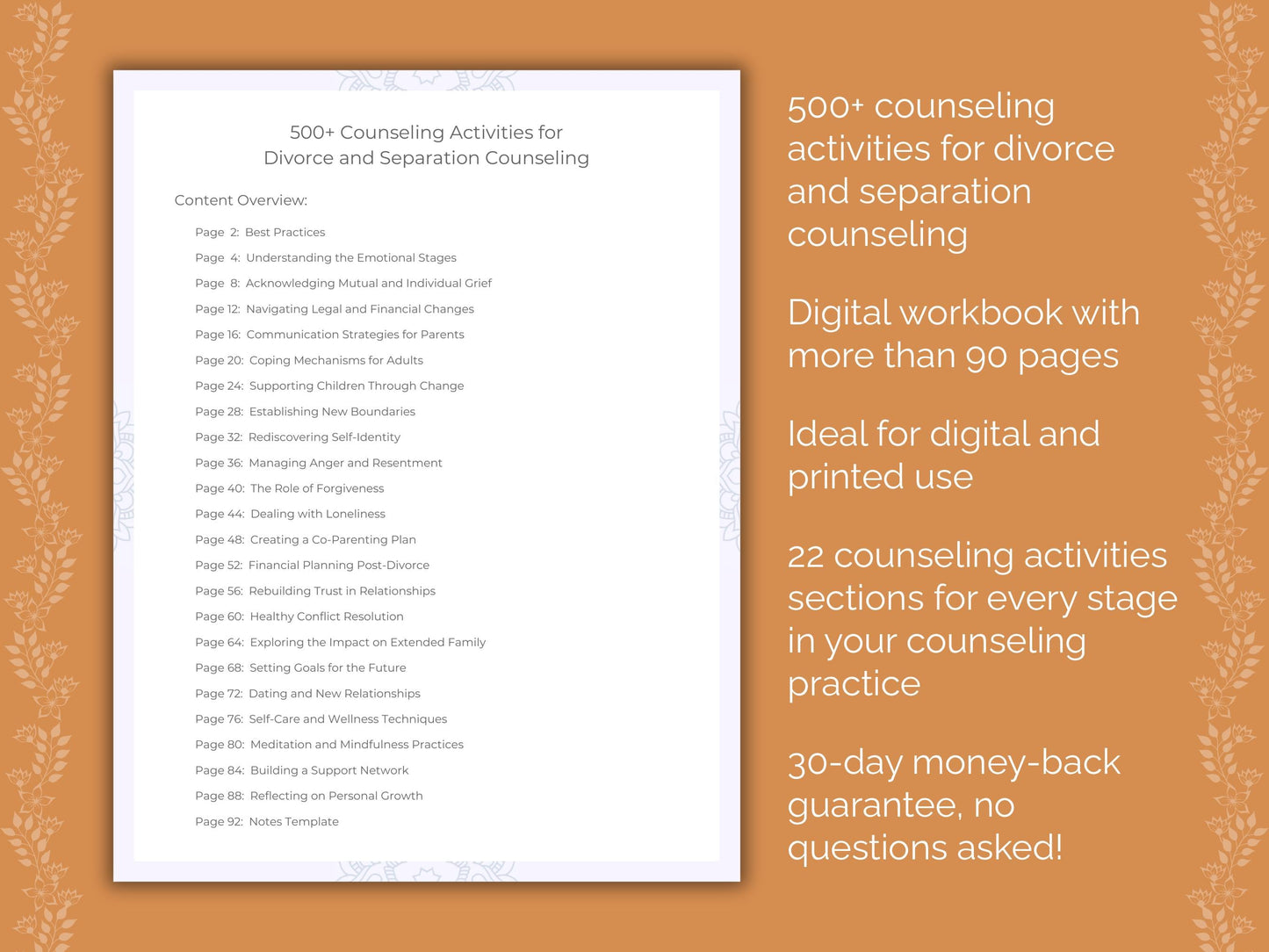 Divorce and Separation Counseling Therapist Worksheets