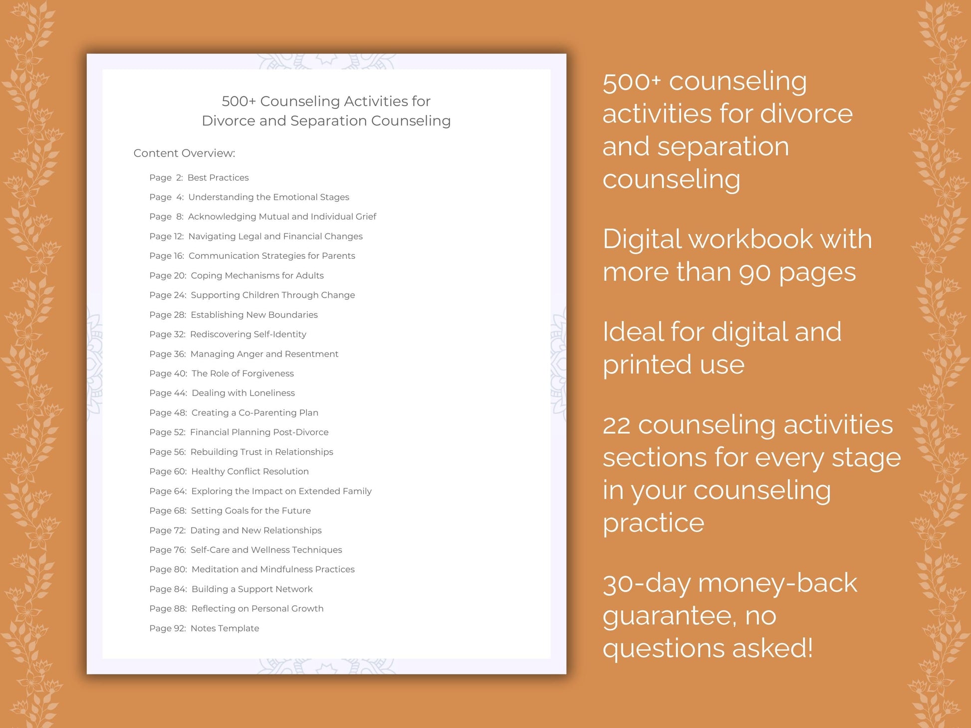 Divorce and Separation Counseling Therapist Worksheets