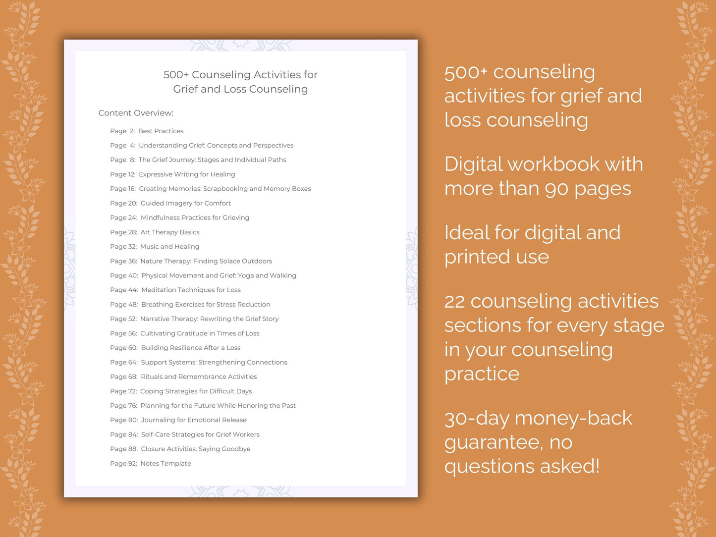 Grief and Loss Counseling Therapist Worksheets